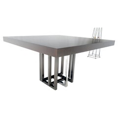 Bronzed & Chrome Base Ebonized Mahogany Square Top Conference Dining Table MINT!