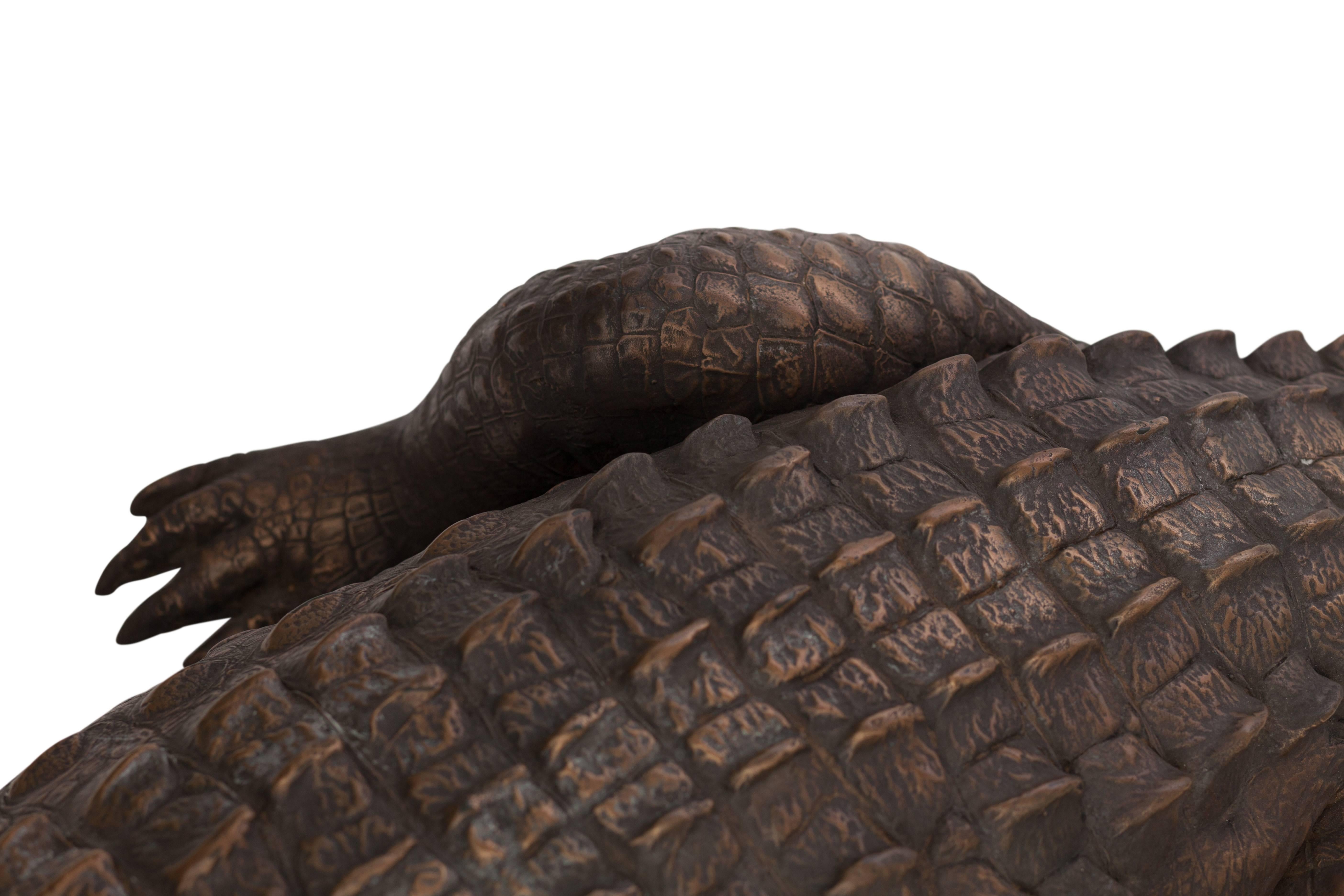Bronzed Fiberglass Life-Size Crocodile Sculpture 1