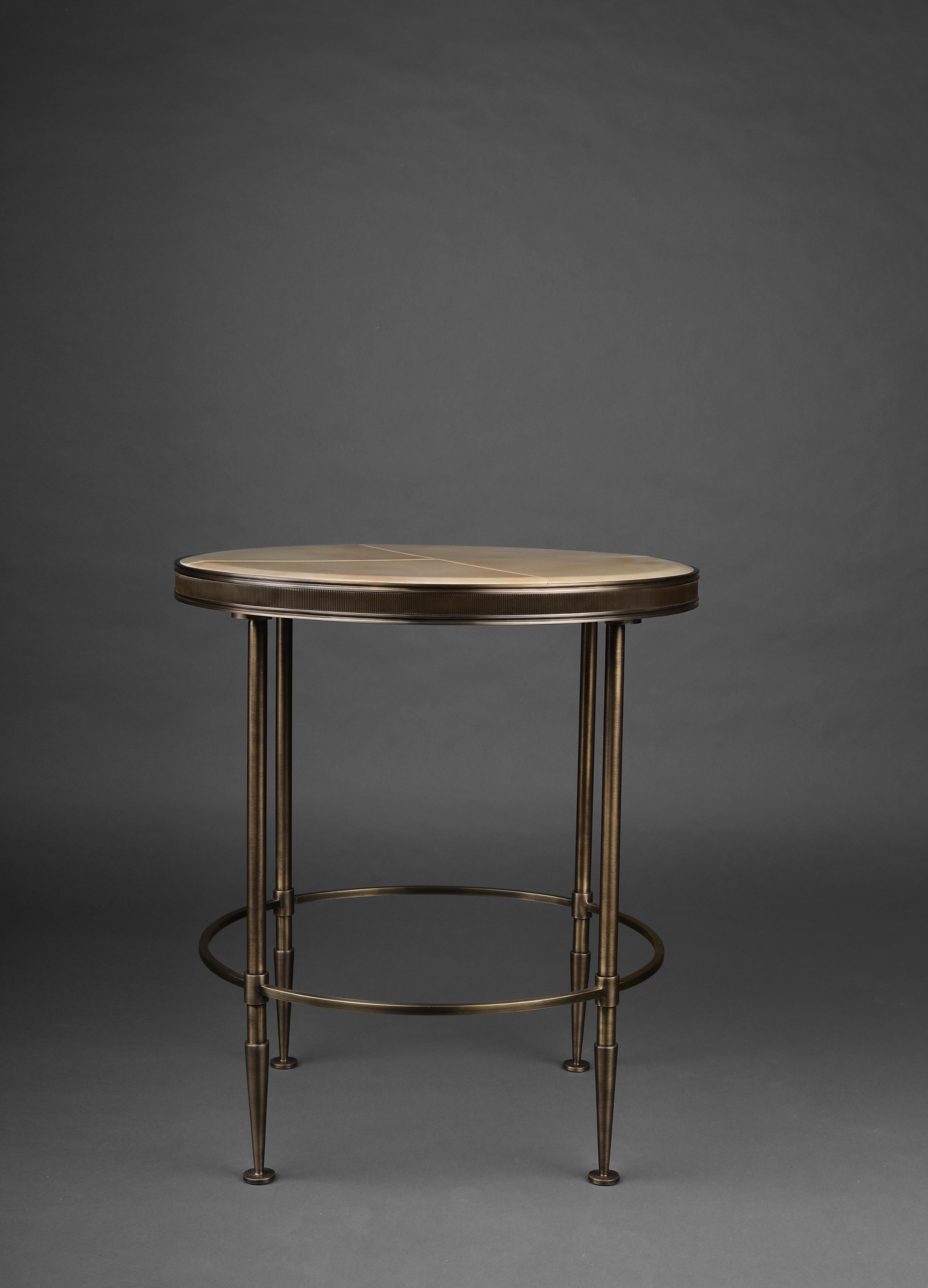 Modern Bronzed Finish Mandel Round Table by Madheke For Sale