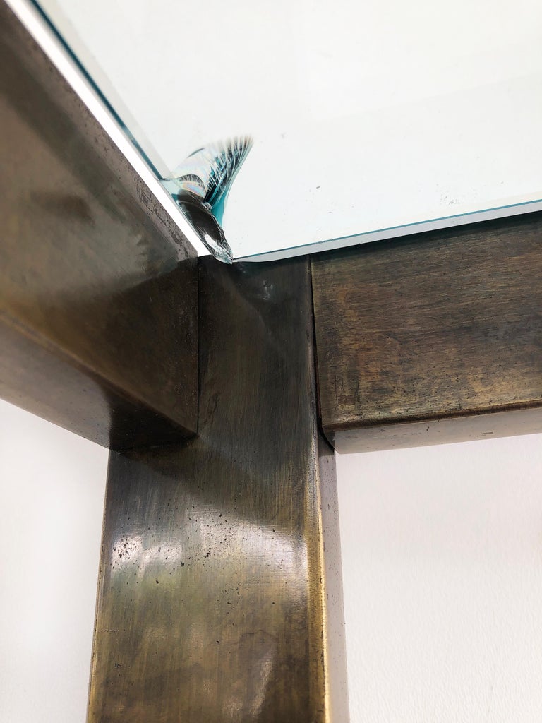 Bronzed Finish MidCentury Modern Etagere Metal Shelving with Glass