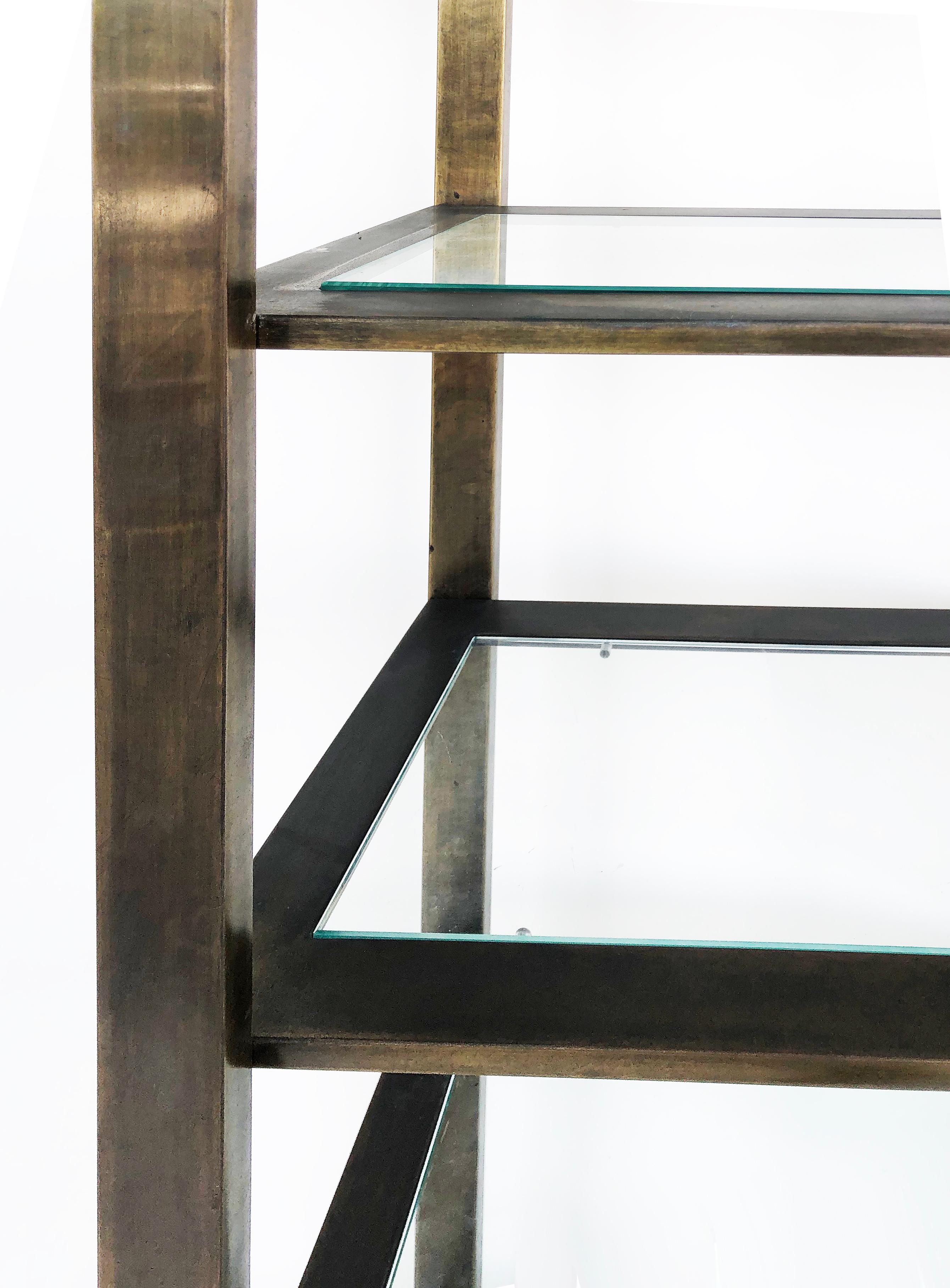 Bronzed Finish Mid-Century Modern Etagere Metal Shelving with Glass Shelves 3