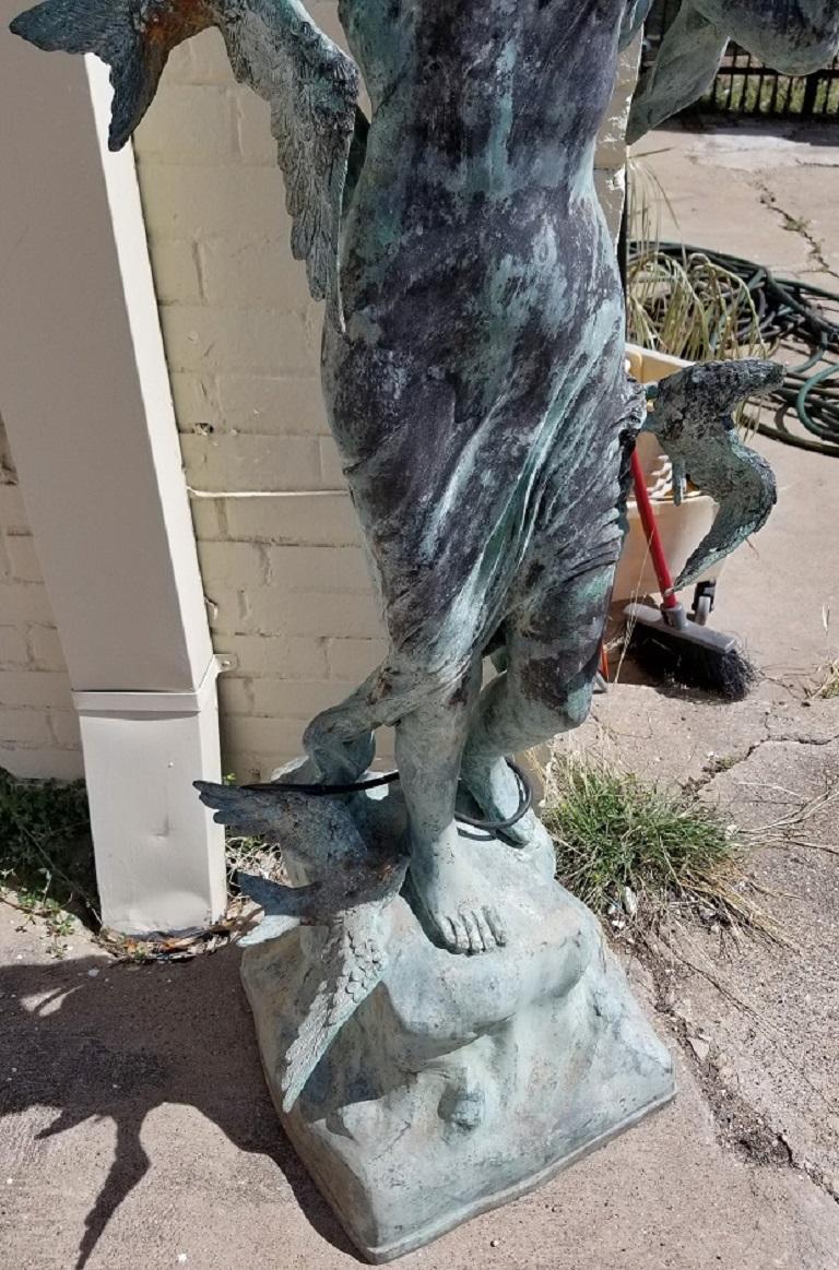 Classical Roman Bronzed Garden Statue of a Lady with Torch and Birds