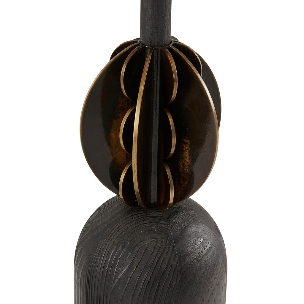 Bronzed Gills Silhouette, Bronzed Steel, Ebonized Oak & Raffia Table Lamp In New Condition For Sale In Bothas Hill, KZN