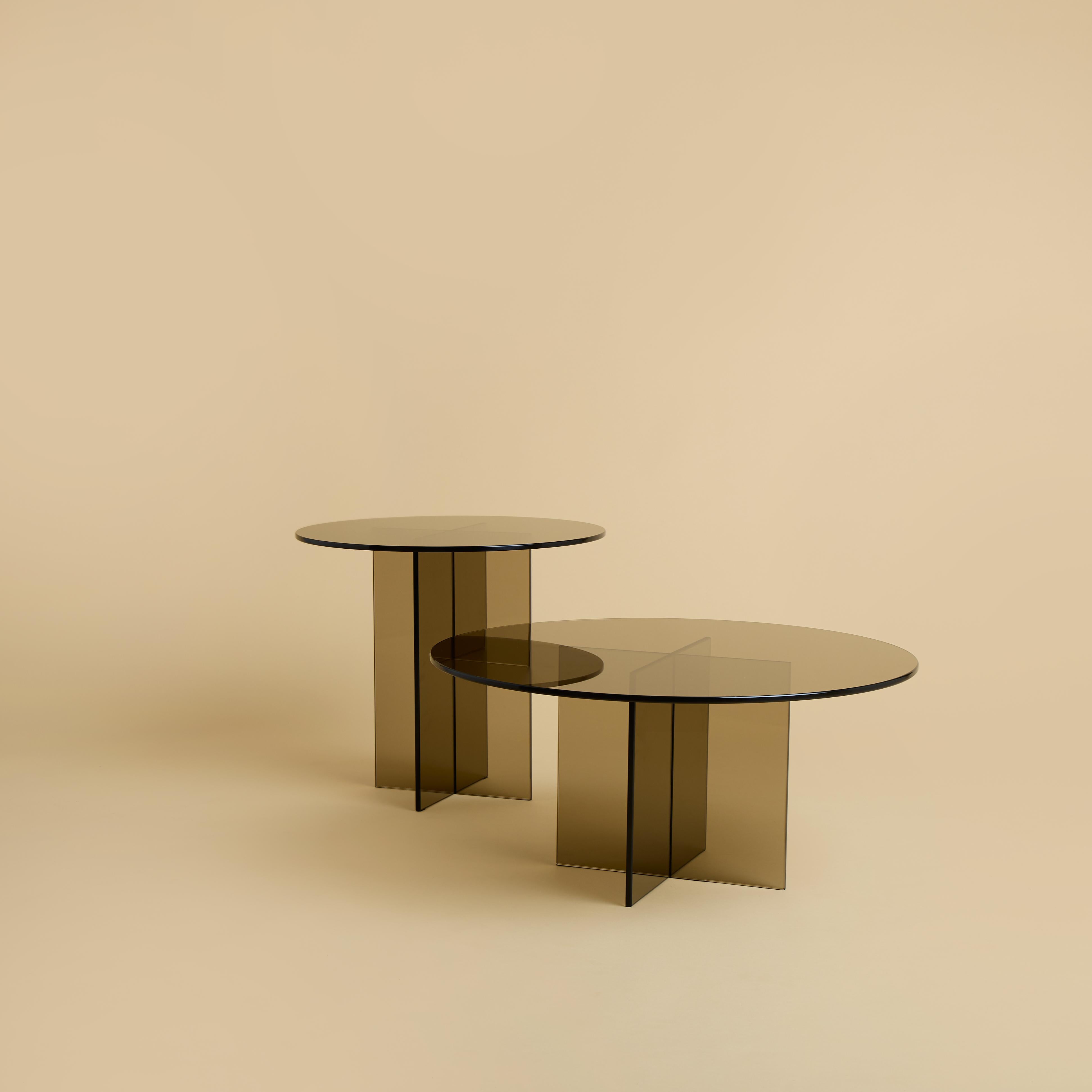 italien Table basse en verre bronze, fabriquée en Italie en vente