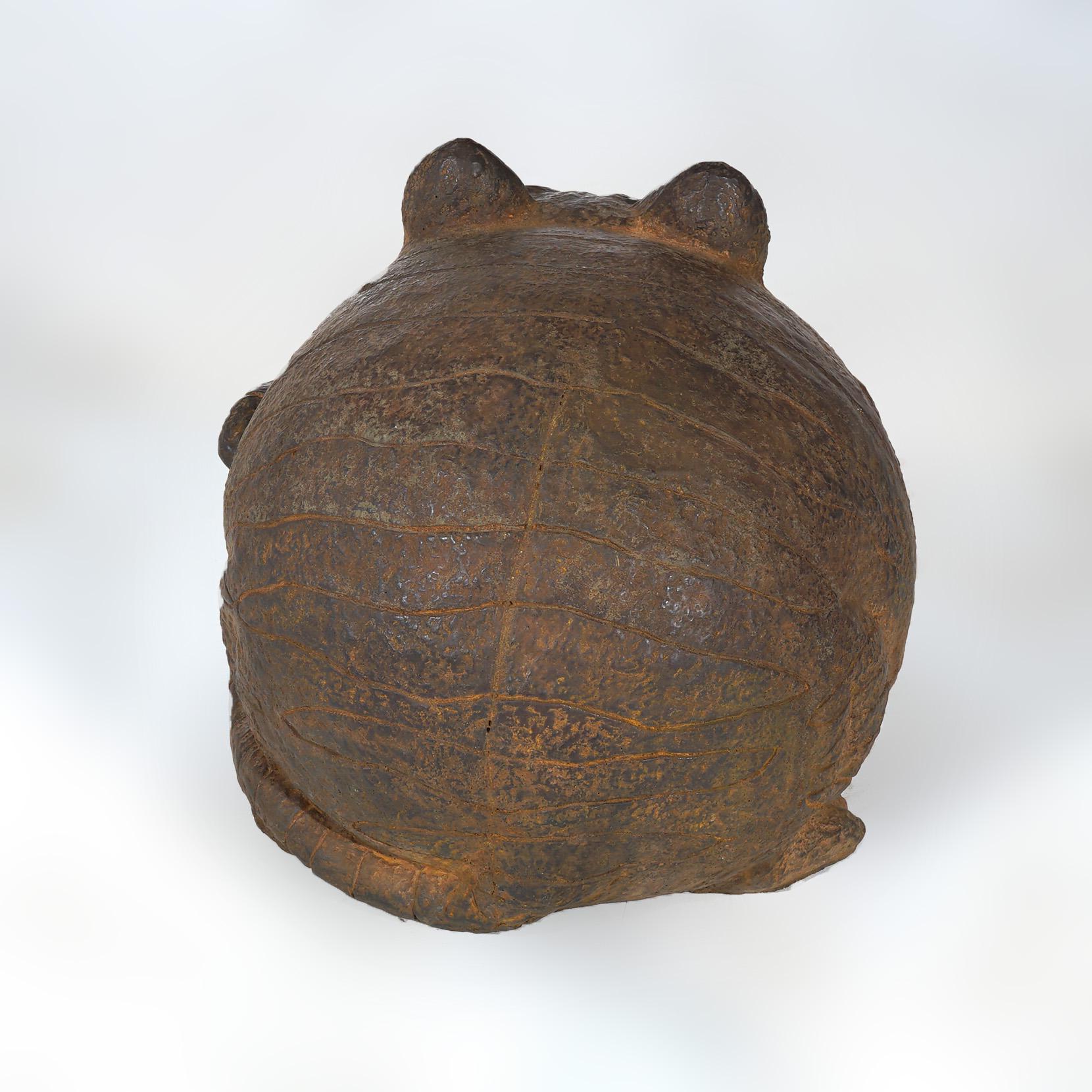American Bronzed Hard Stone Fat Cat Garden Statue Reminiscent of the Cheshire Cat