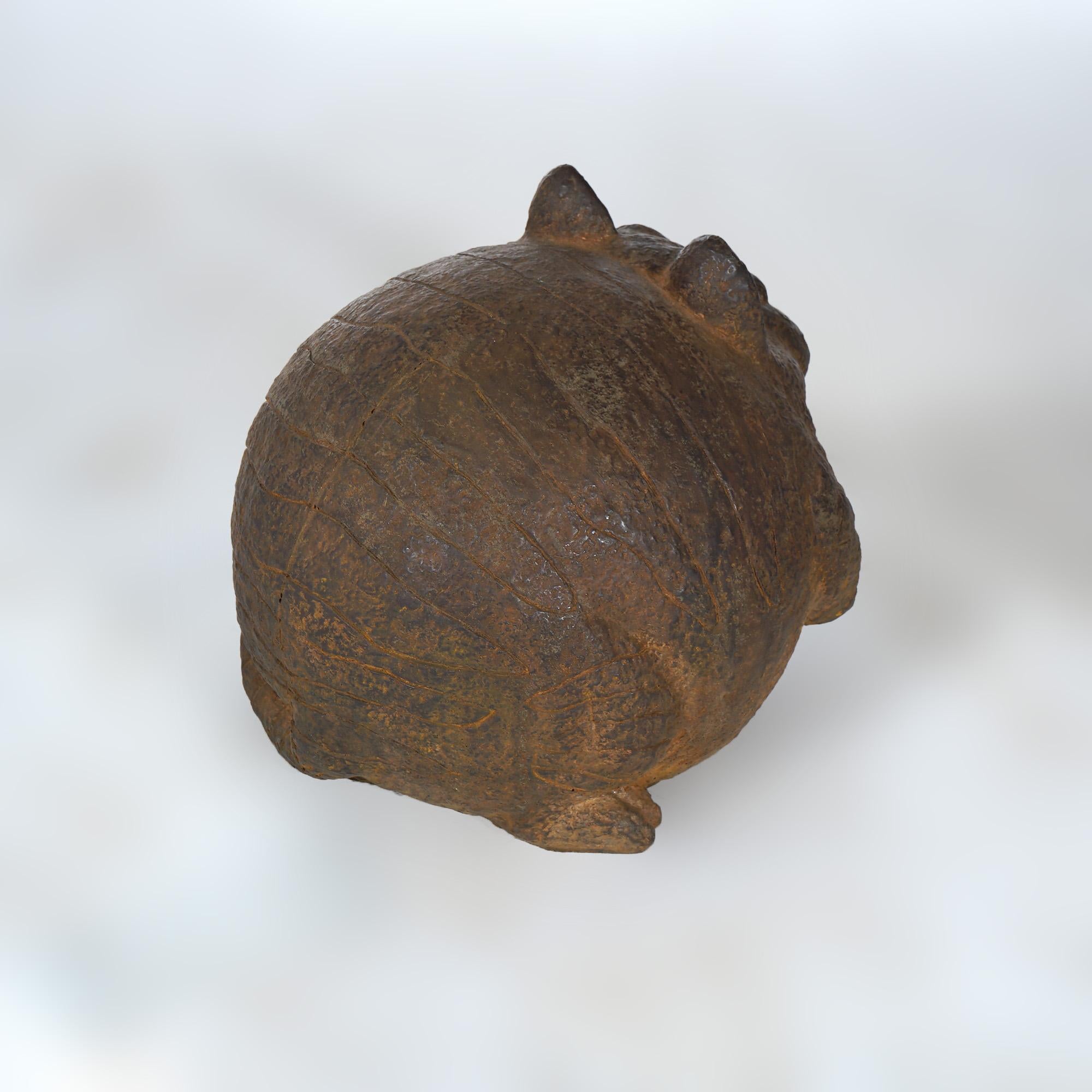 Bronzed Hard Stone Fat Cat Garden Statue Reminiscent of the Cheshire Cat In Good Condition In Big Flats, NY
