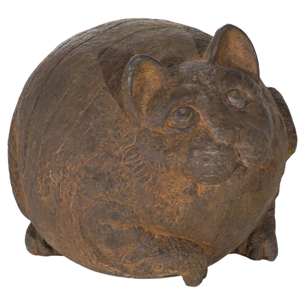 Bronzed Hard Stone Fat Cat Garden Statue Reminiscent of the Cheshire