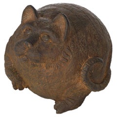 Bronzed Hard Stone Fat Cat Garden Statue Reminiscent of the Cheshire Cat