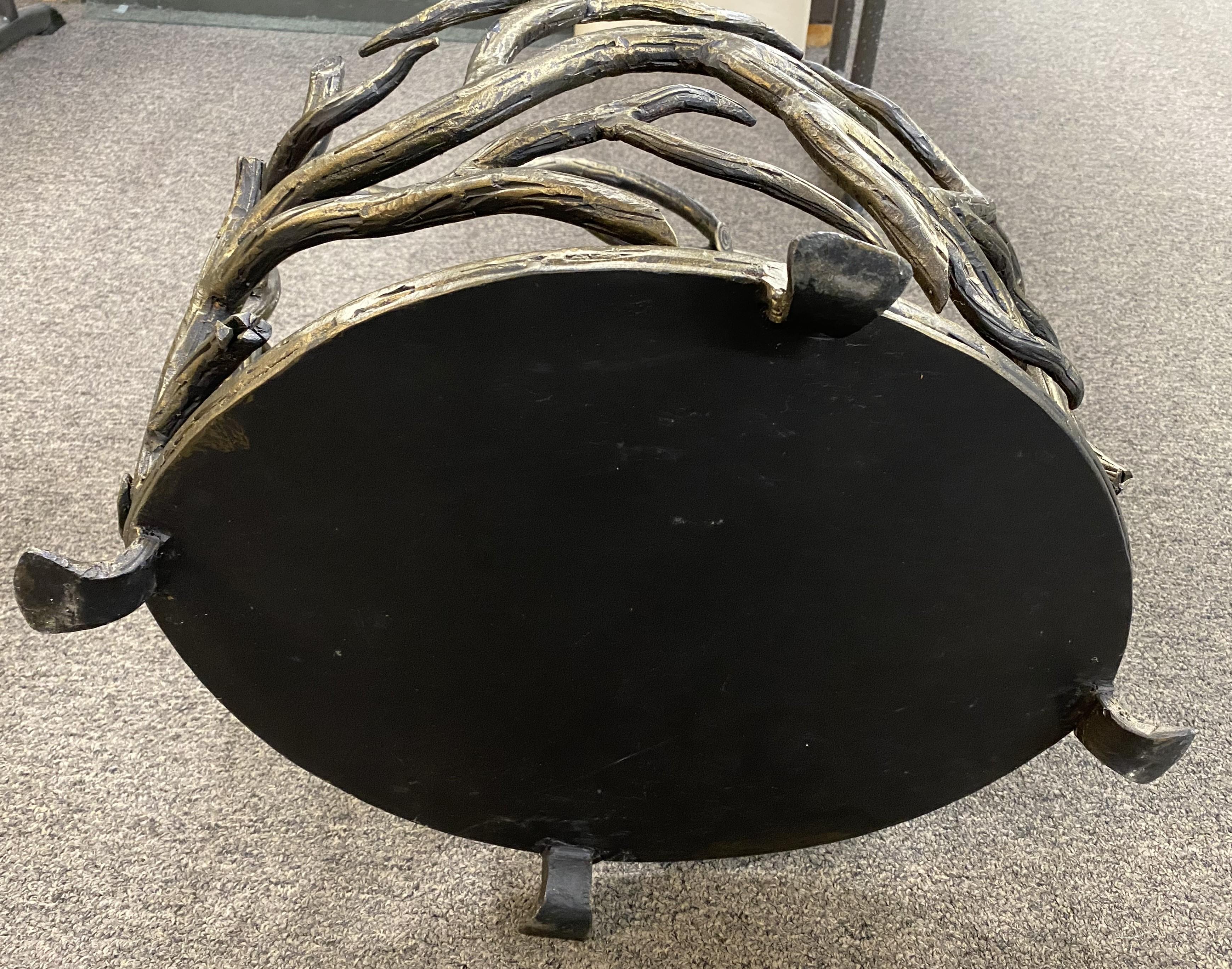 Bronzierte Eisen Faux Bois Adirondack Kamin Set mit Bildschirm, Log Bin & Tool Stand im Zustand „Gut“ im Angebot in Milford, NH
