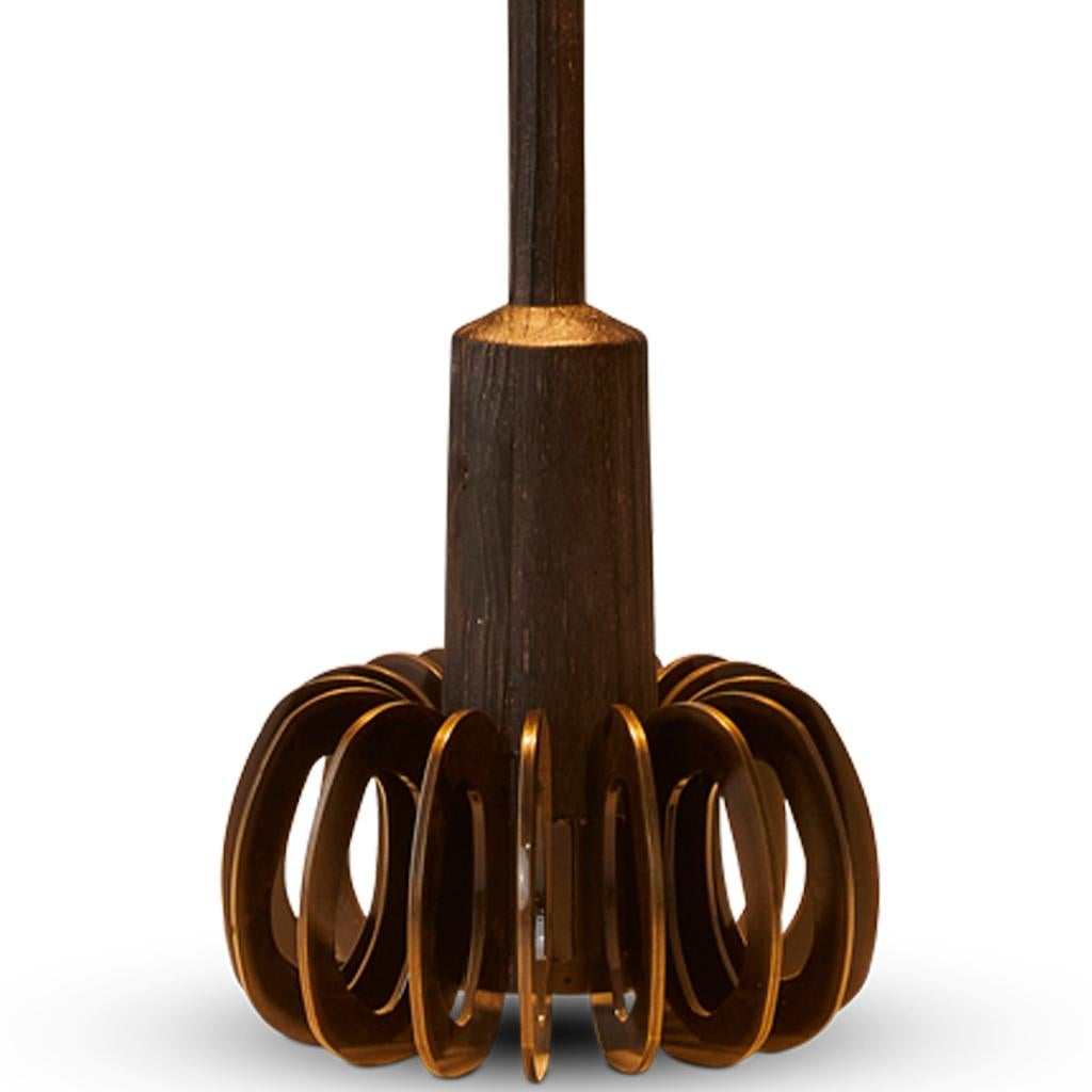 Modern Bronzed Loops Silhouette, Bronzed Steel, Ebonized Oak & Raffia Table Lamp For Sale