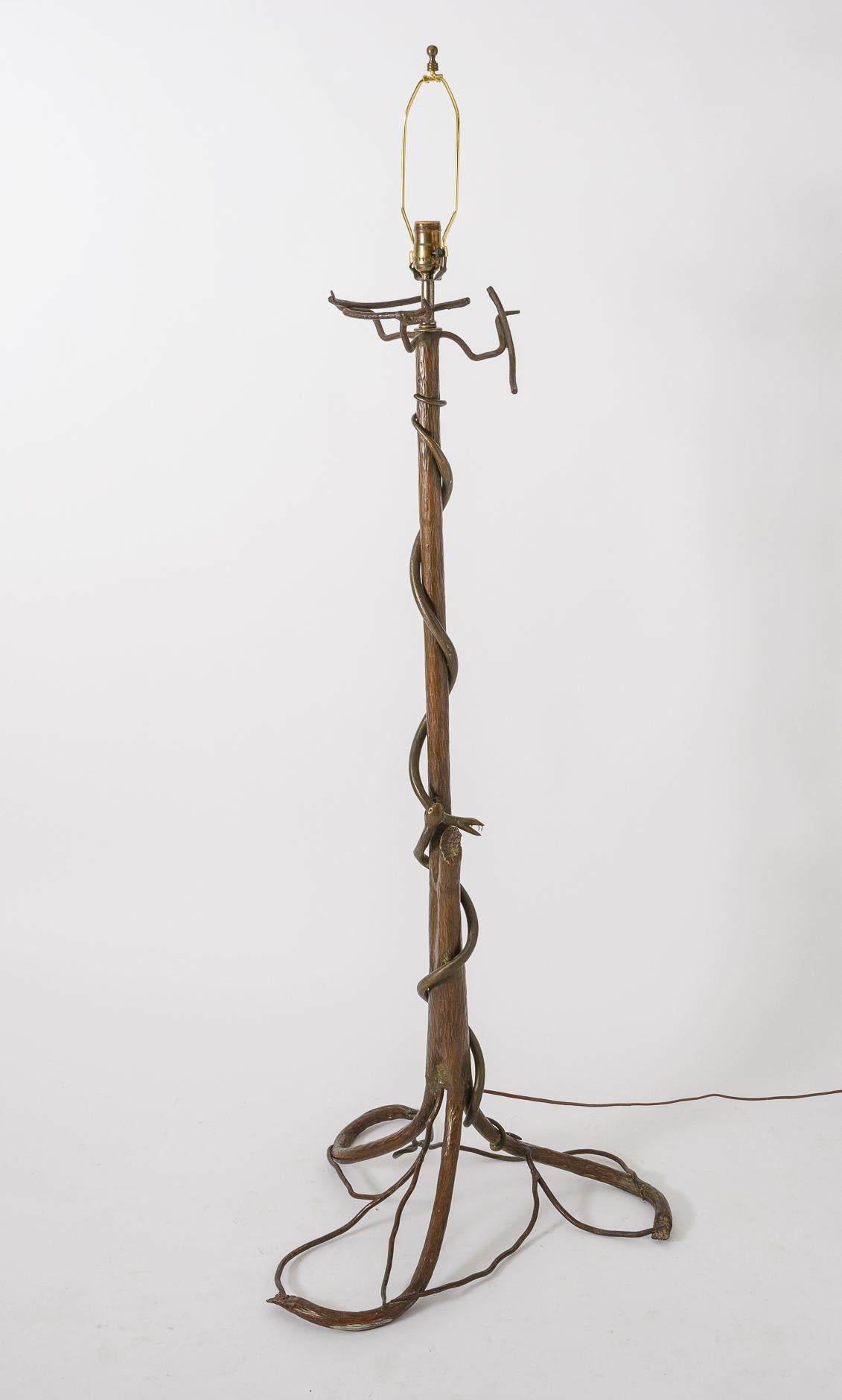 Bronzed Metal Tree and Snake Floor Lamp For Sale 6
