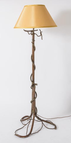 Bronzed Metal Tree and Snake Floor Lamp