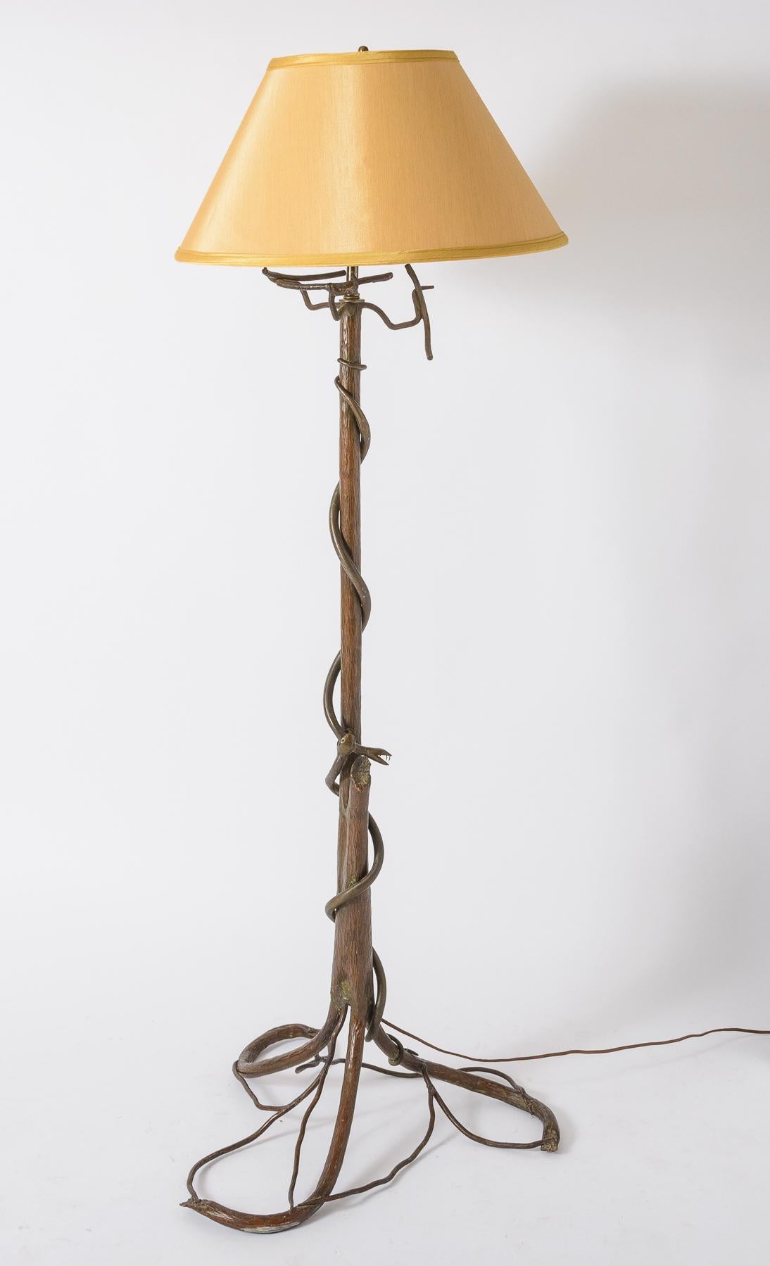 Bronzed Metal Tree and Snake Floor Lamp In Good Condition For Sale In West Palm Beach, FL