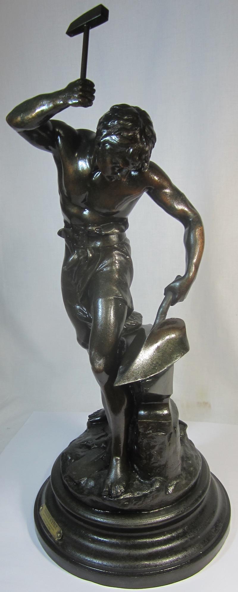 Arts and Crafts Bronzed Spelter Figure, The Forger of Peace 'Forgeron de la Paix'