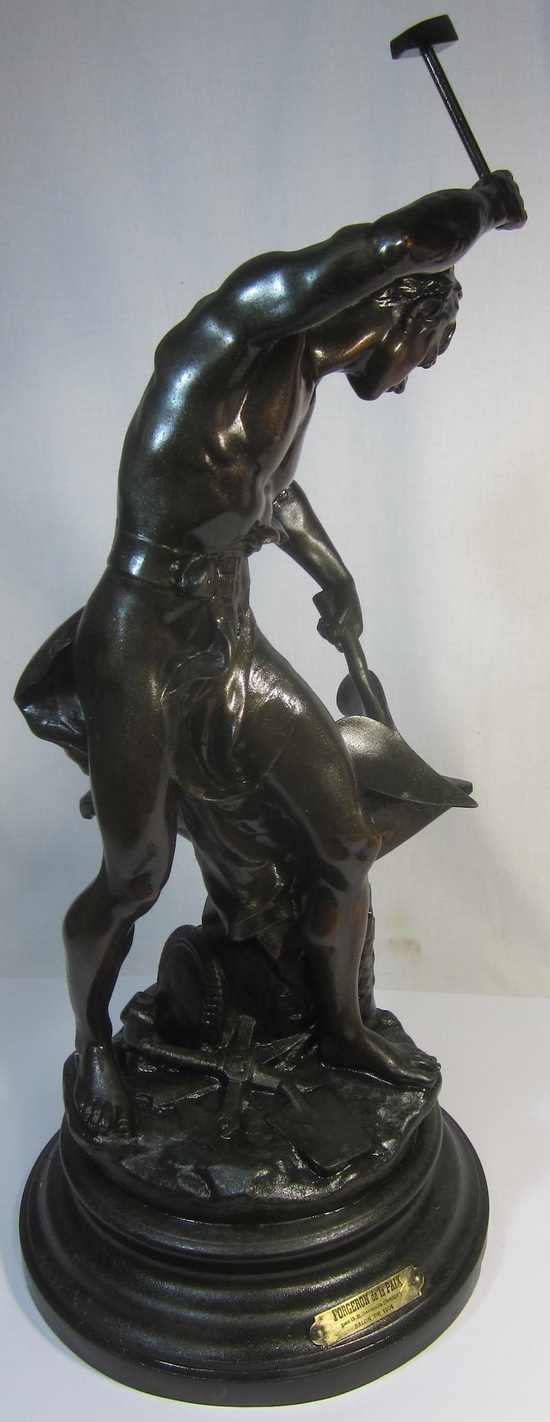 Bronzed Spelter Figure, The Forger of Peace 'Forgeron de la Paix' 1