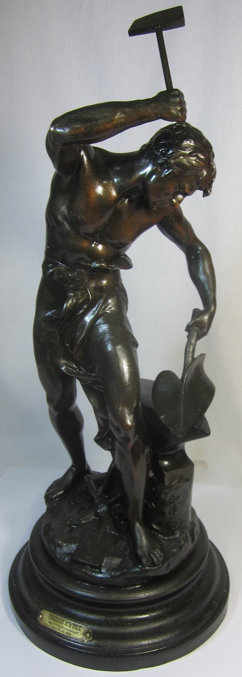 Bronzed Spelter Figure, The Forger of Peace 'Forgeron de la Paix' 2