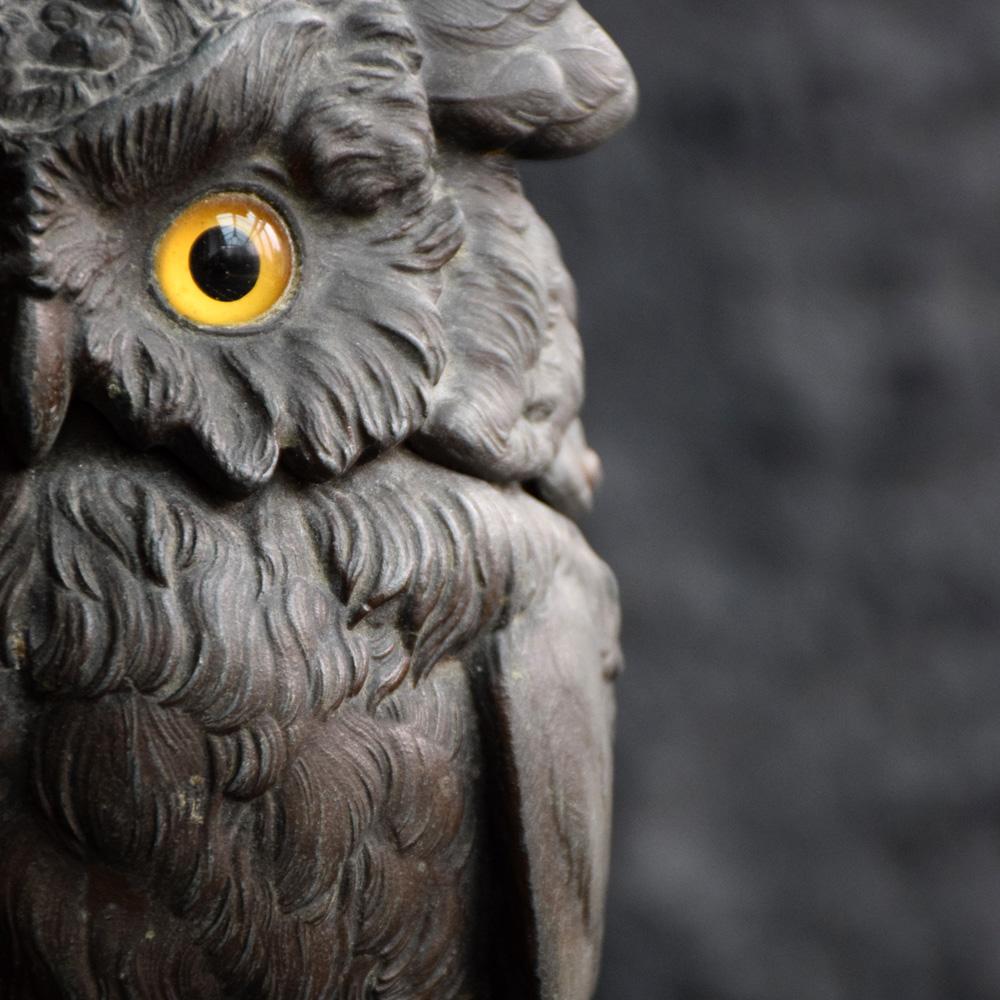 Cast Bronzed Spelter Lamp in the Form of an Owl, circa 1876