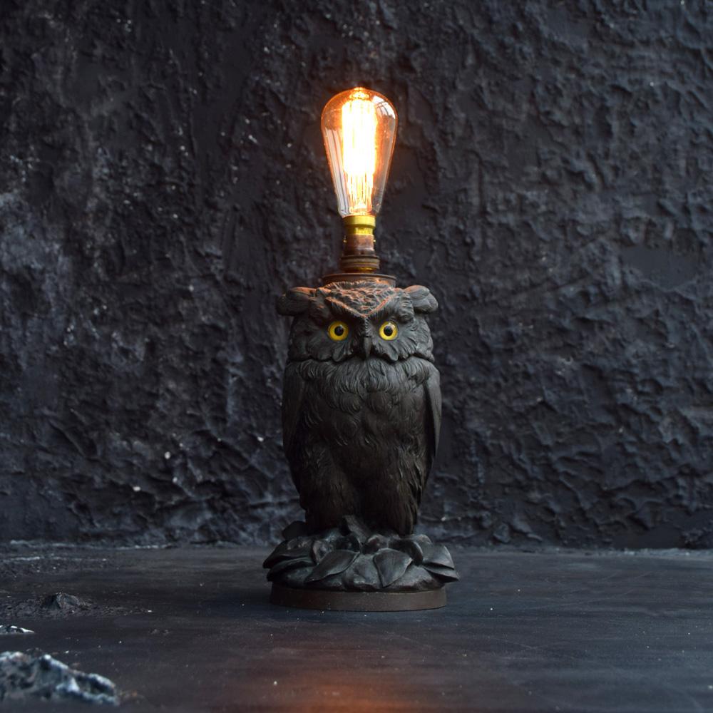 British Bronzed Spelter Lamp in the Form of an Owl, circa 1876