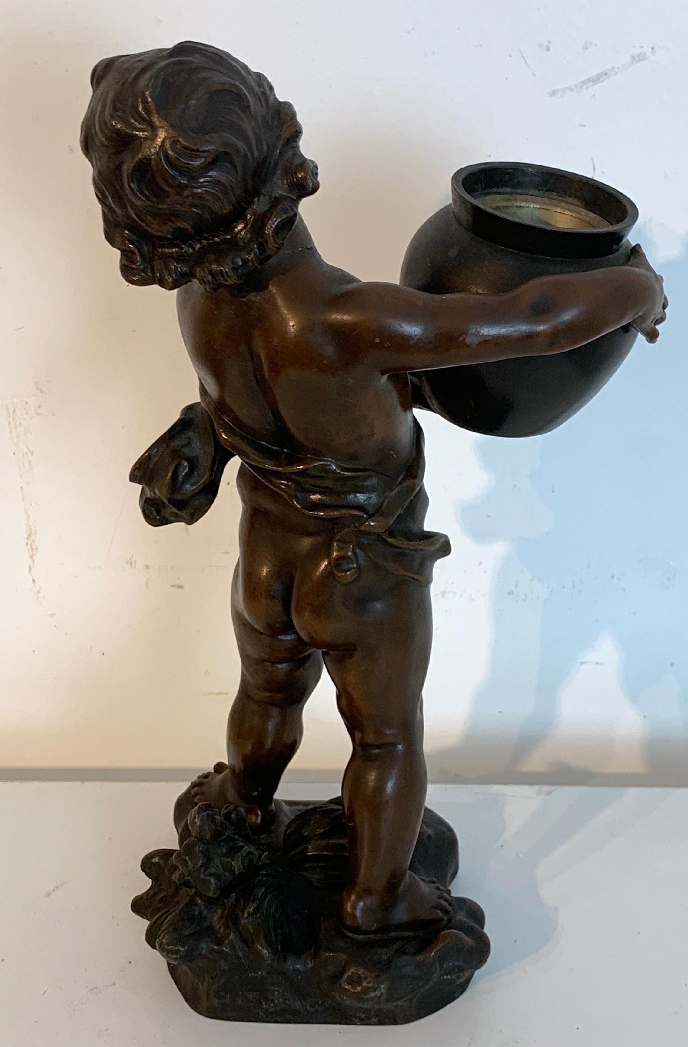 French Bronzed Putto Jardinière/ Sculpture, 