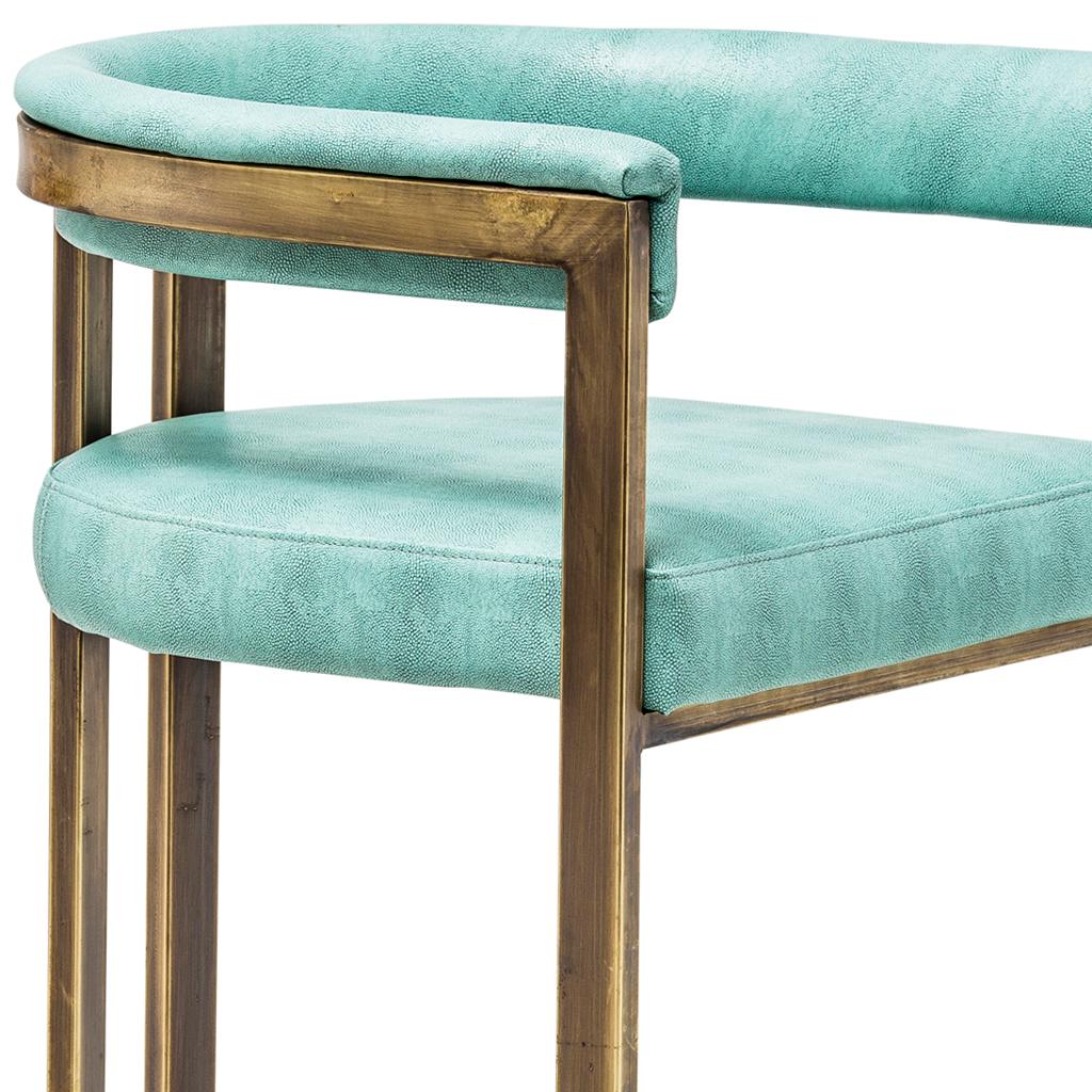Modern Bronzed Steel Agate Barstool Shagreen vinyl Upholstery Barstool For Sale