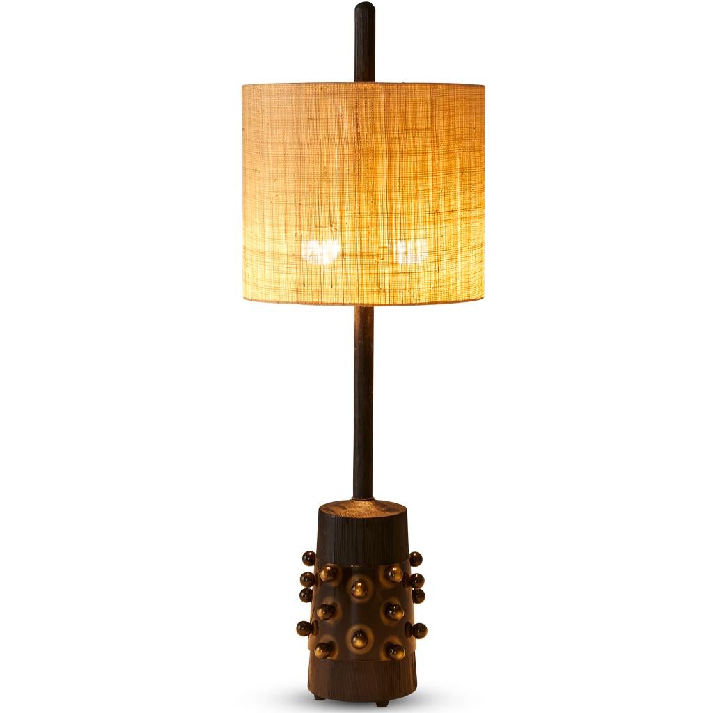 Bronzierter Stahl, Ebonisierte Eiche & Raffia Silhouette Tischlampe 3er Set im Angebot 7