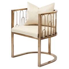 Sedia da pranzo a cascata contemporanea in acciaio bronzato e pelle di Egg Designs