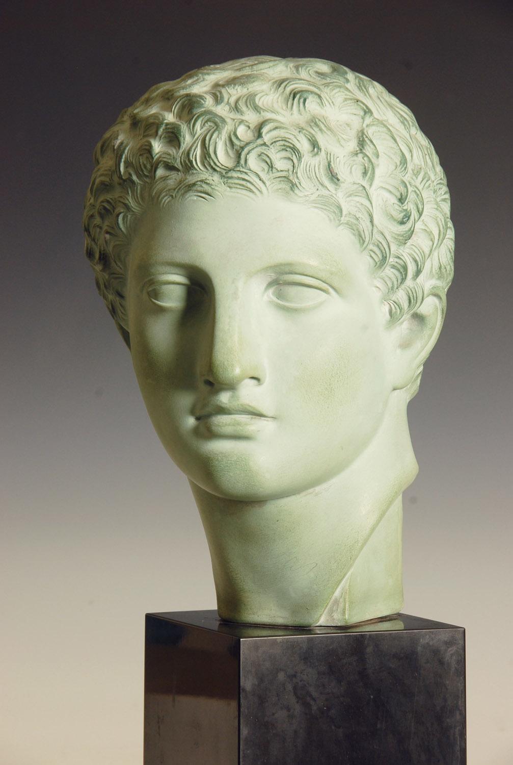 Bronzed Terracotta Bust of Roman / Greek Male on Marble Base at 1stDibs