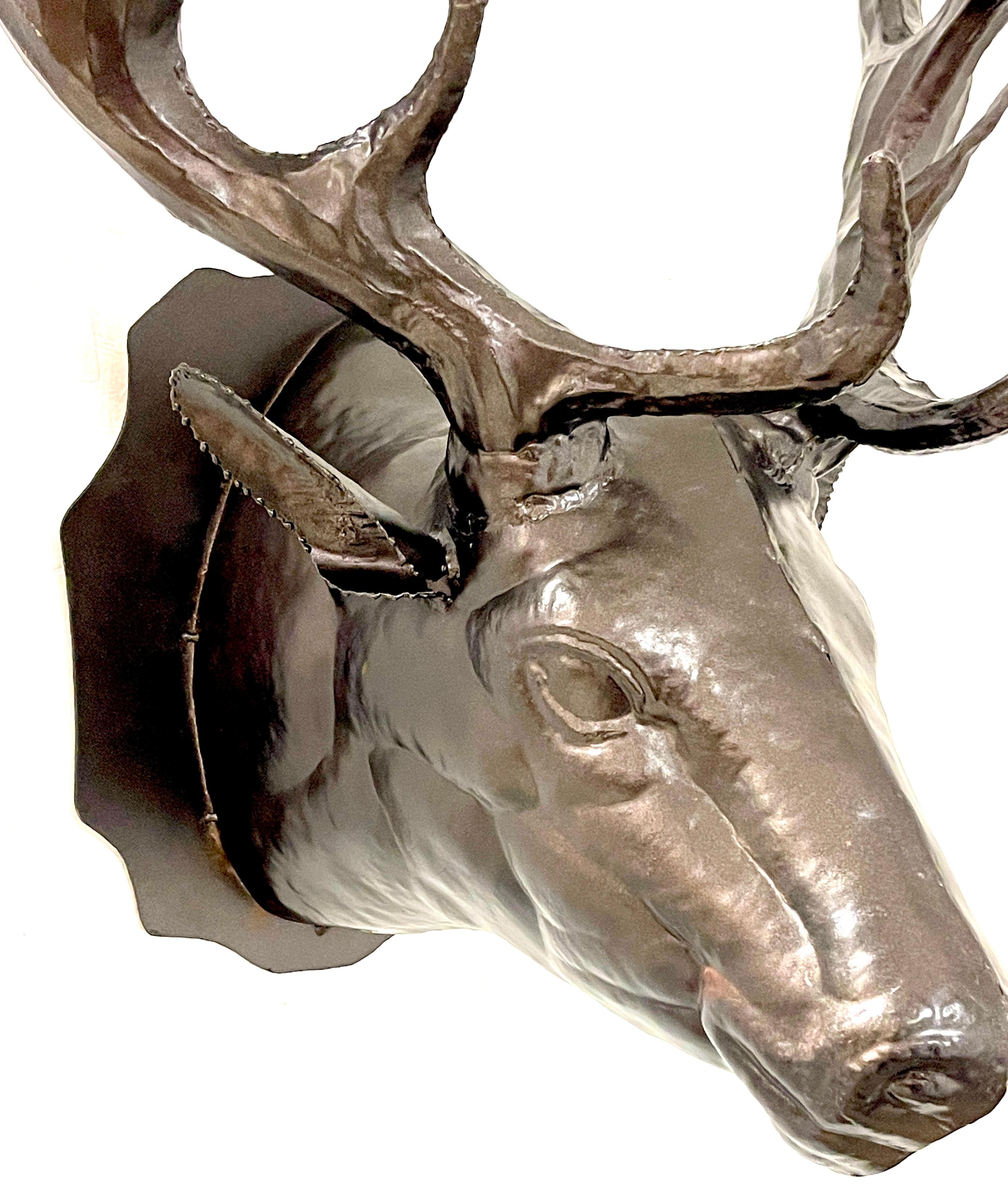 Bronzed Tole 14-point Buck Trophy Head Wall Mount  In Good Condition For Sale In West Palm Beach, FL