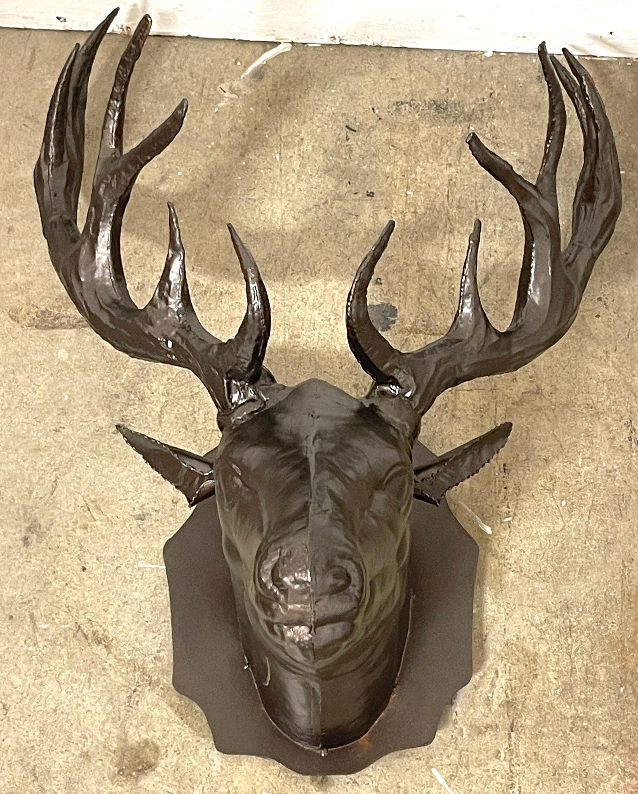 Bronzed Tole 14-point Buck Trophy Head Wall Mount  For Sale 2