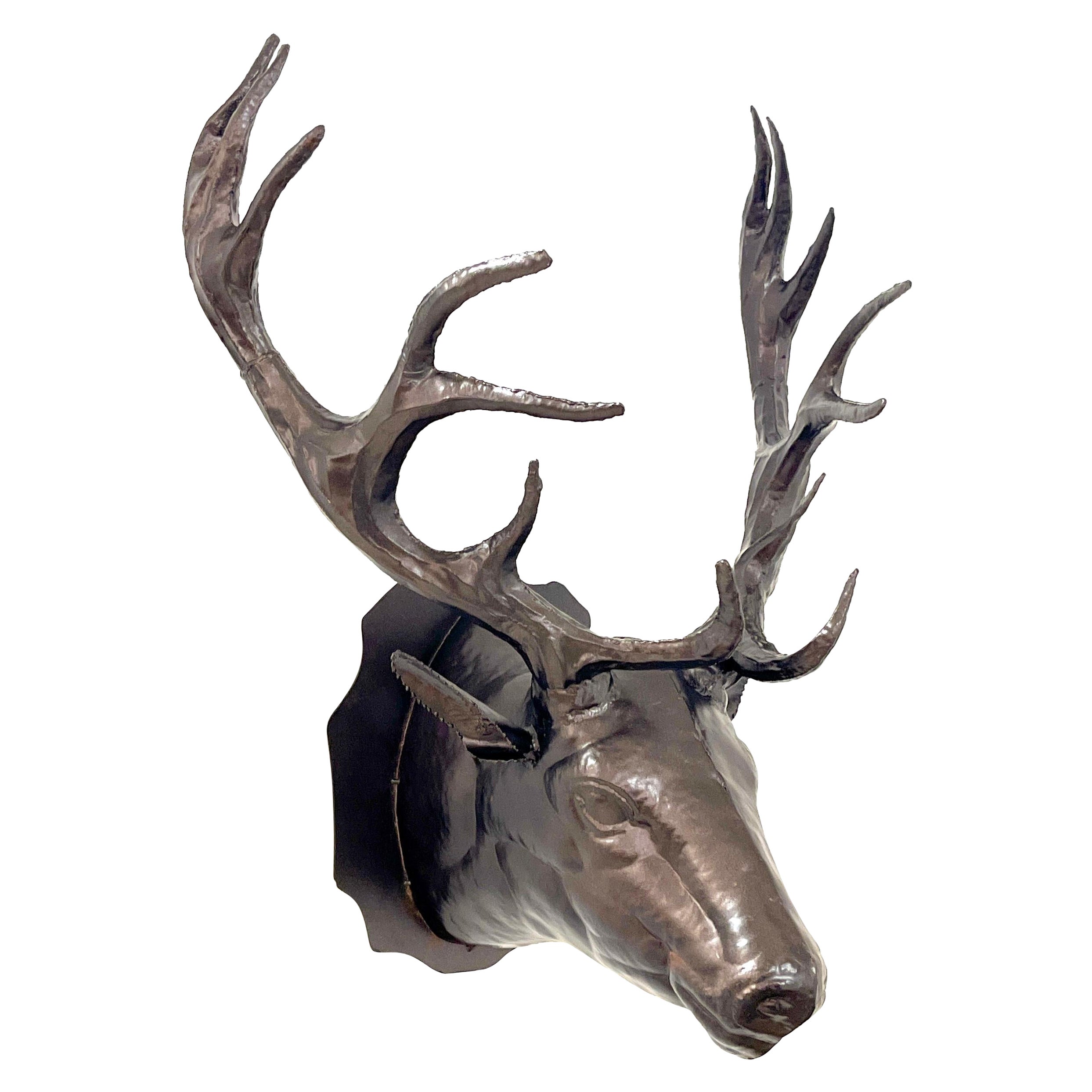 Bronzed Tole 14-point Buck Trophy Head Wall Mount