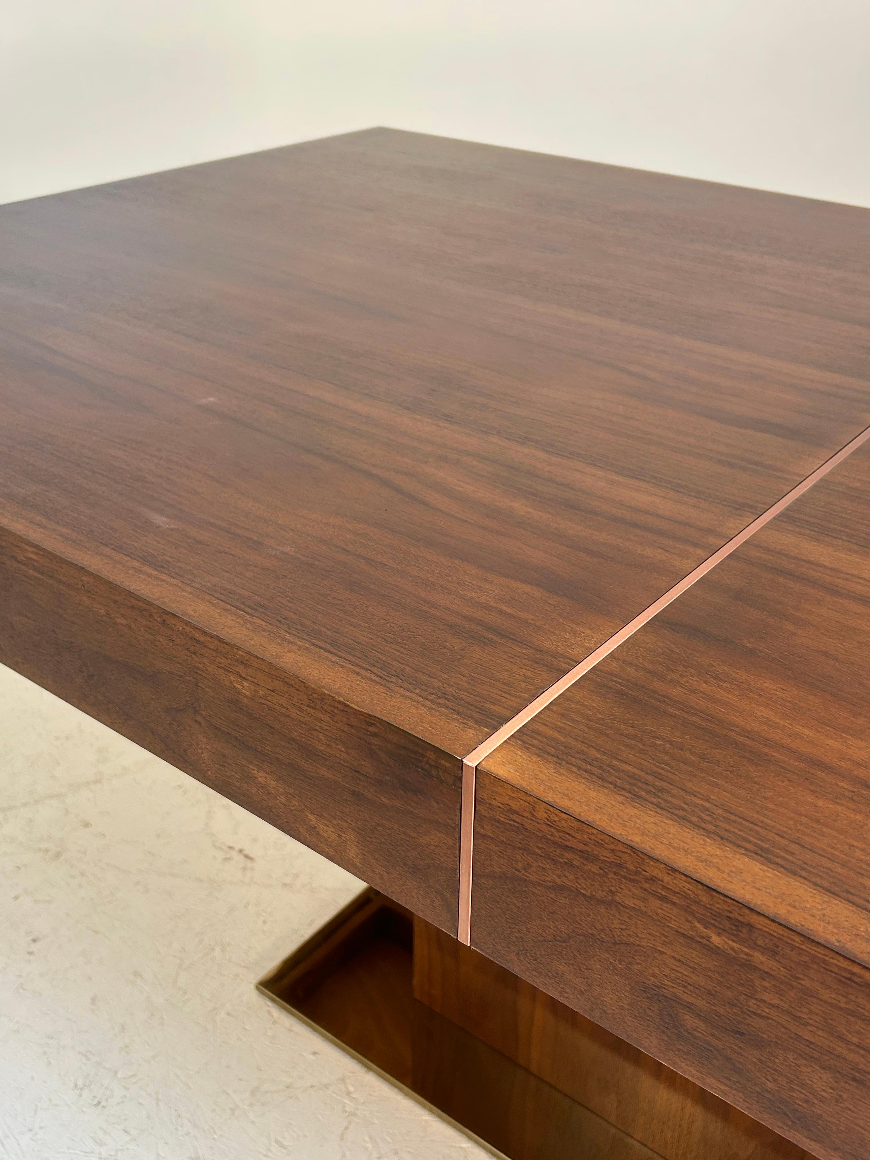Steel Bronzed Walnut Dining Table For Sale