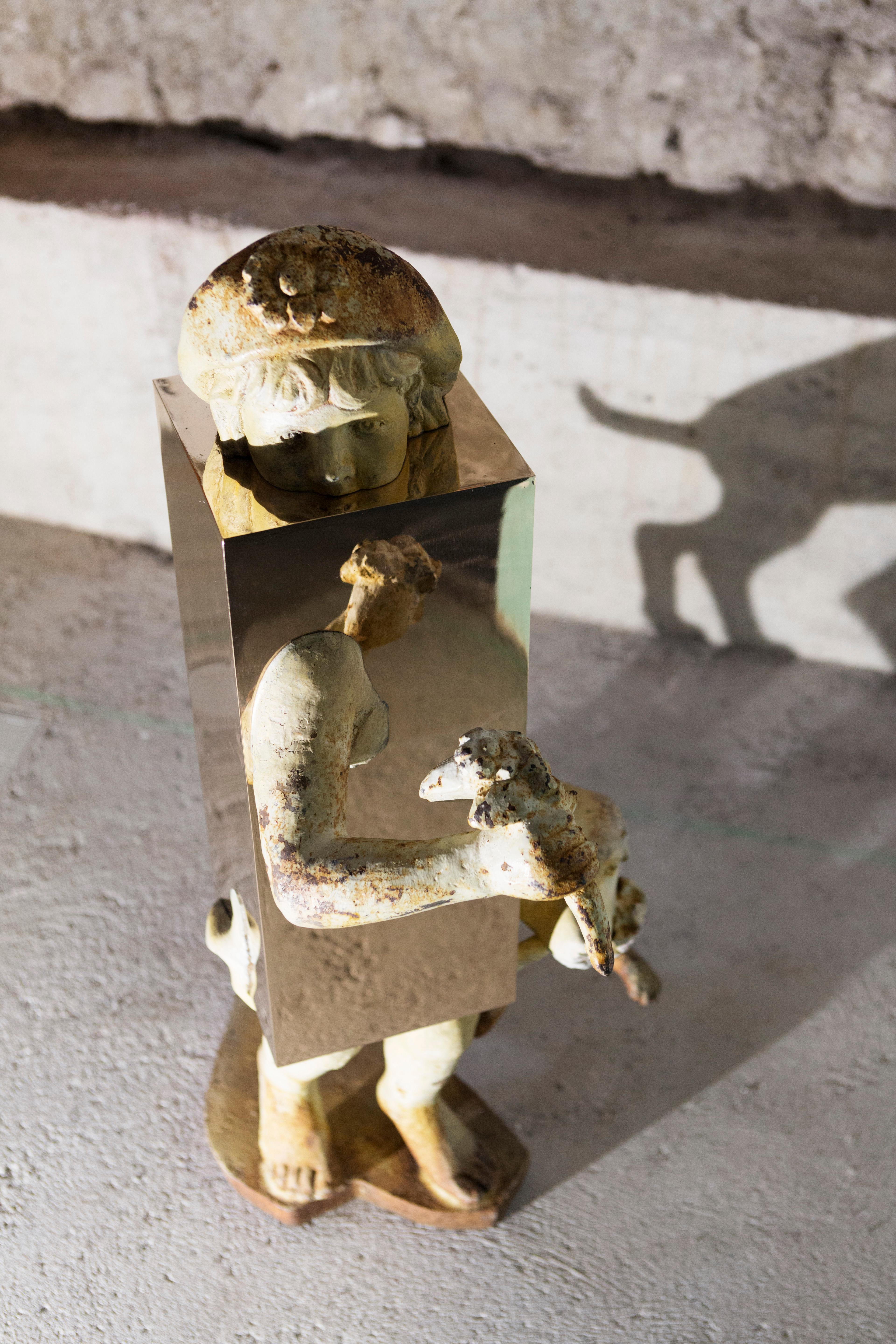 Bronzed Bronze on vintage sculpture (girl with a dog) from Nucleus' Boolean series For Sale