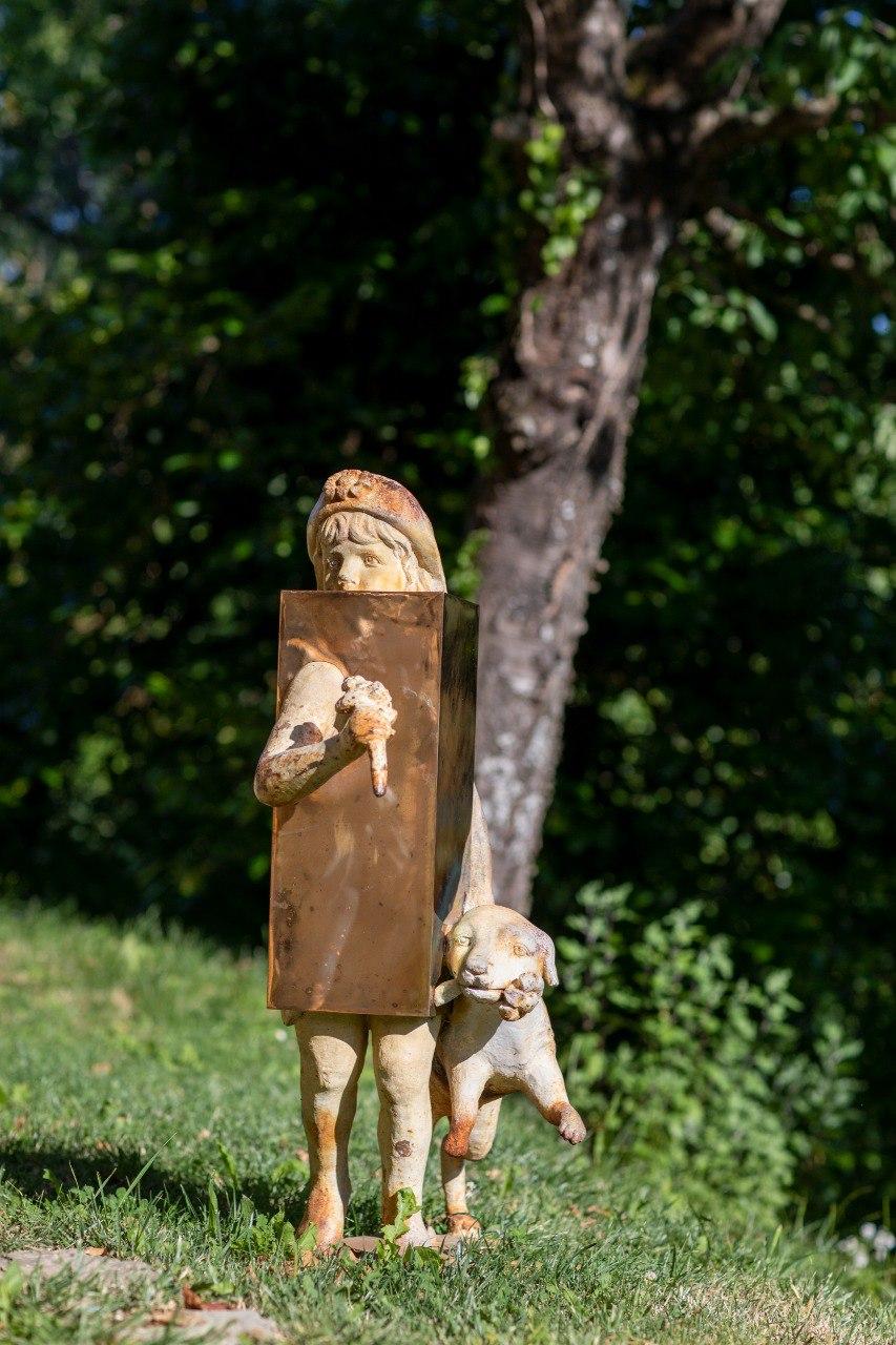 Bronze on vintage sculpture (girl with a dog) from Nucleus' Boolean series For Sale 4