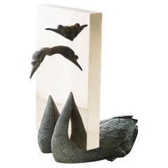 Sculpture en bronze sur vintage (Cygne) de la série Boolean par Nucleo