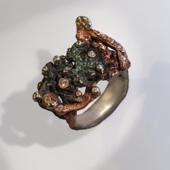 Bronzocemento Skulpturaler Ring aus Bronze und 925er Silber von Brando Pilgiò