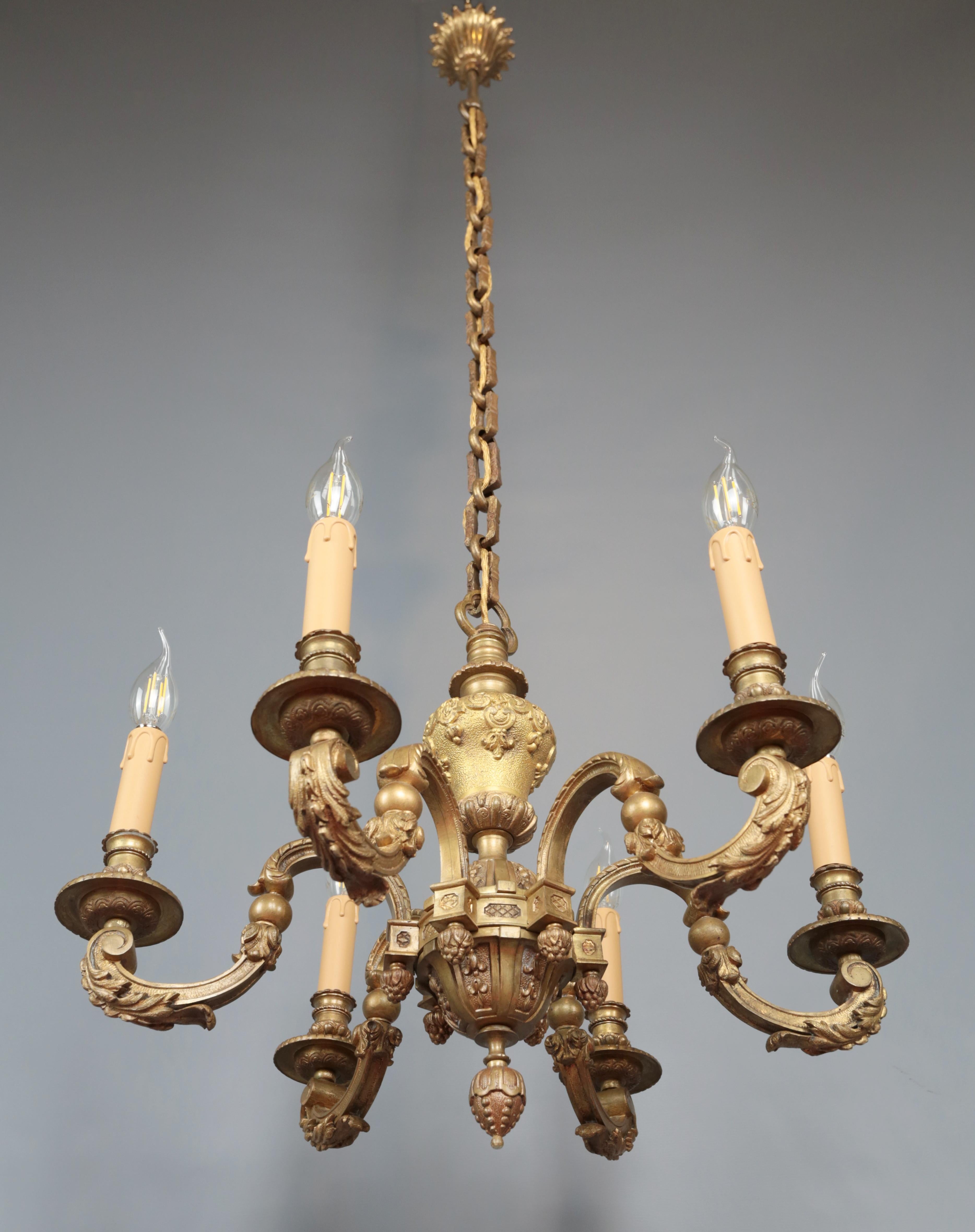 French Mazarin Bronze Chandelier Antique 19th century Louis XIV style chandelier.  For Sale