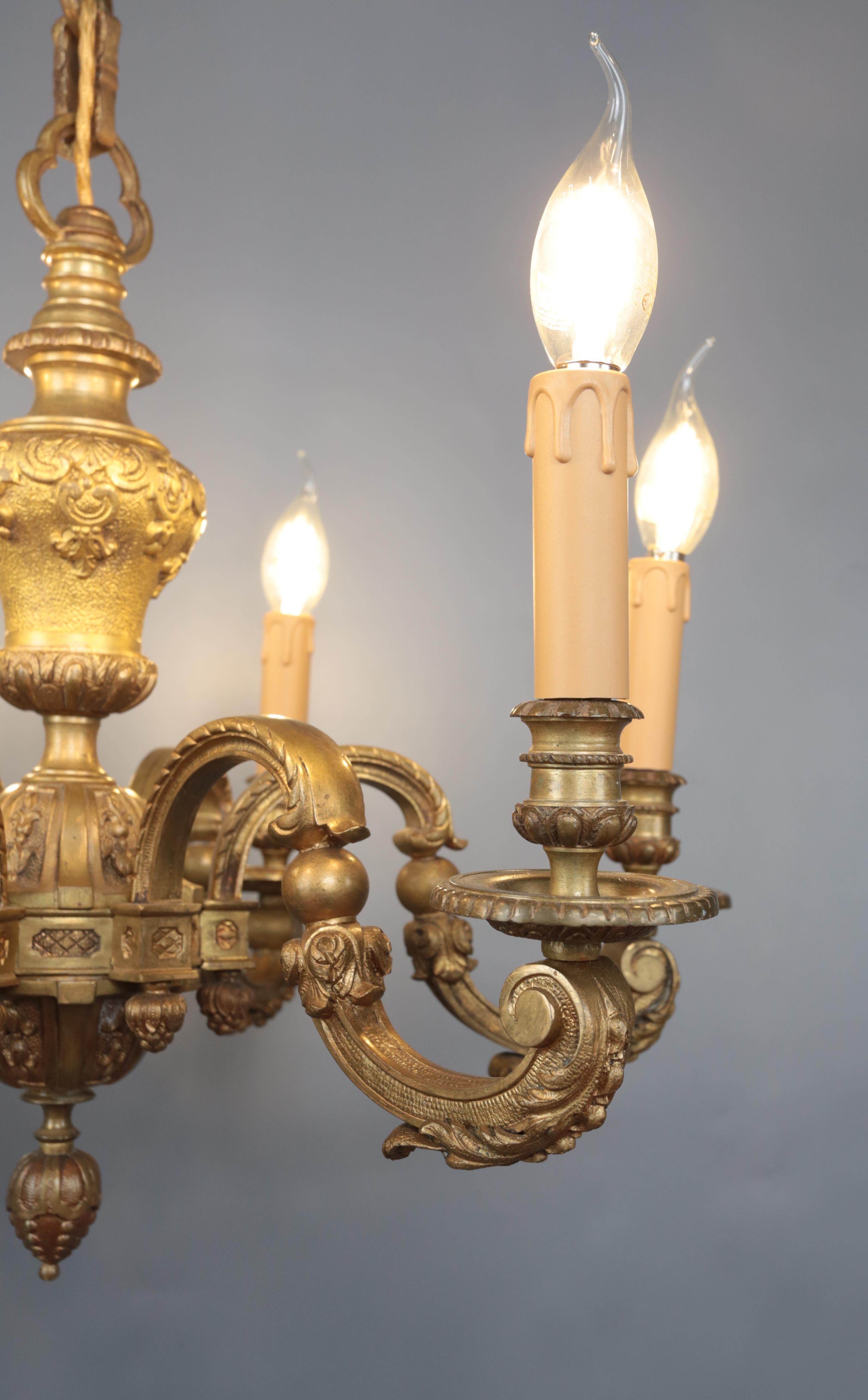Mazarin Bronze Chandelier Antique 19th century Louis XIV style chandelier.  In Good Condition For Sale In STRAČOV, CZ