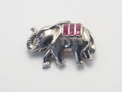Brooch 0.59ct Squared Ruby & Quartz Sterling Silver Lucky Elephant Pendant