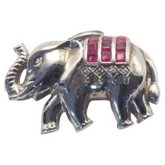 Brooch 0.59ct Squared Ruby & Quartz Sterling Silver Lucky Elephant Pendant