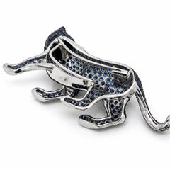 BROOCH-10.00 Carat Sapphire and Emerald Panther in 18K White Gold