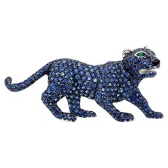 BROOCH-10.00 Carat Sapphire and Emerald Panther in 18K White Gold
