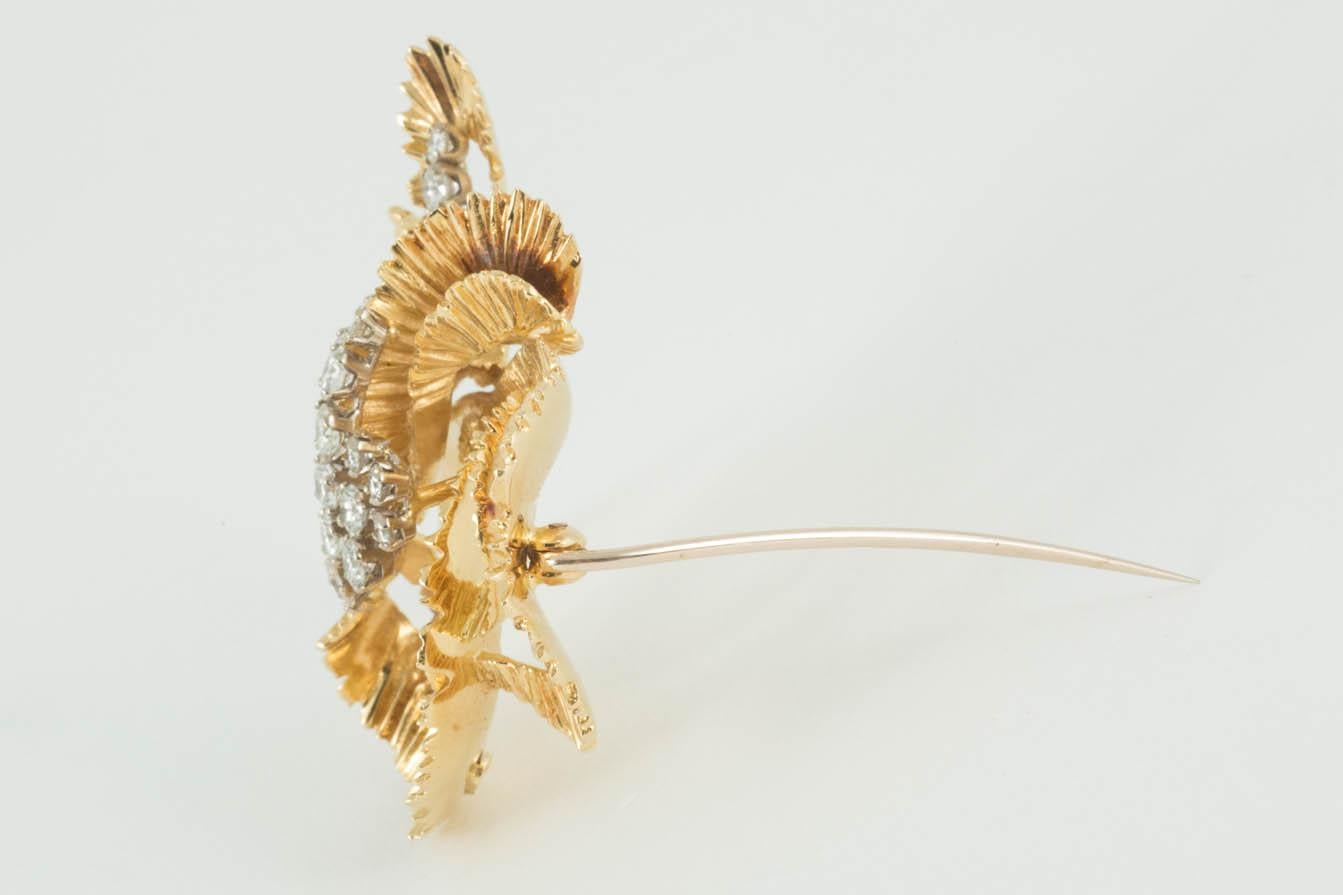 Modernist Kutchinsky Diamond Spray Brooch in 18 Carat Textured Gold, London 1968 For Sale