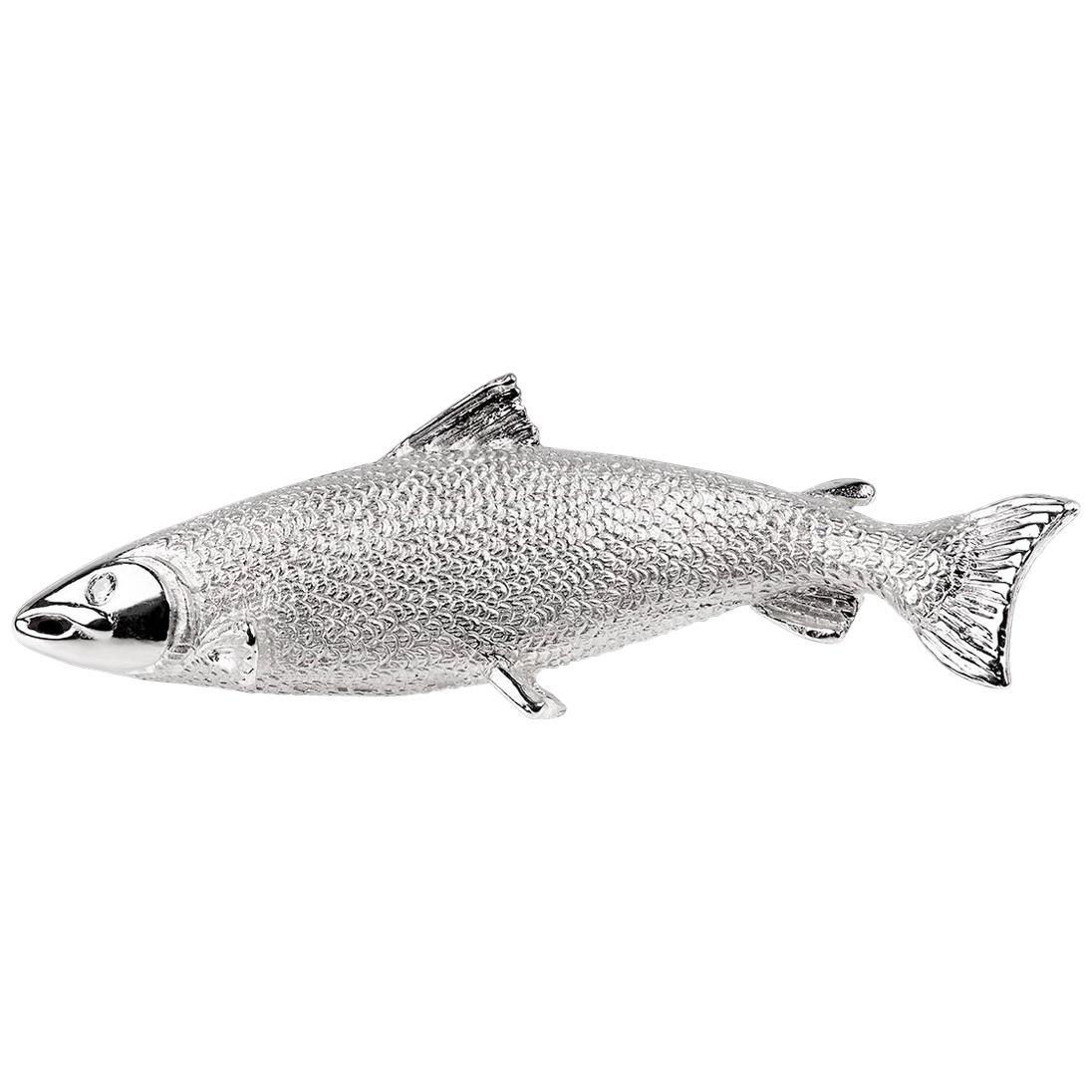 Brooch of a Salmon in 18 Carat White Gold with a Diamond Eye, English circa 1980 For Sale