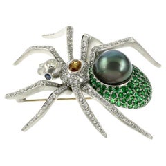 Brosche 950-Platinum 80 Gramm Tahiti-Perle Saphir Diamant Tsavorit 11,34 ct