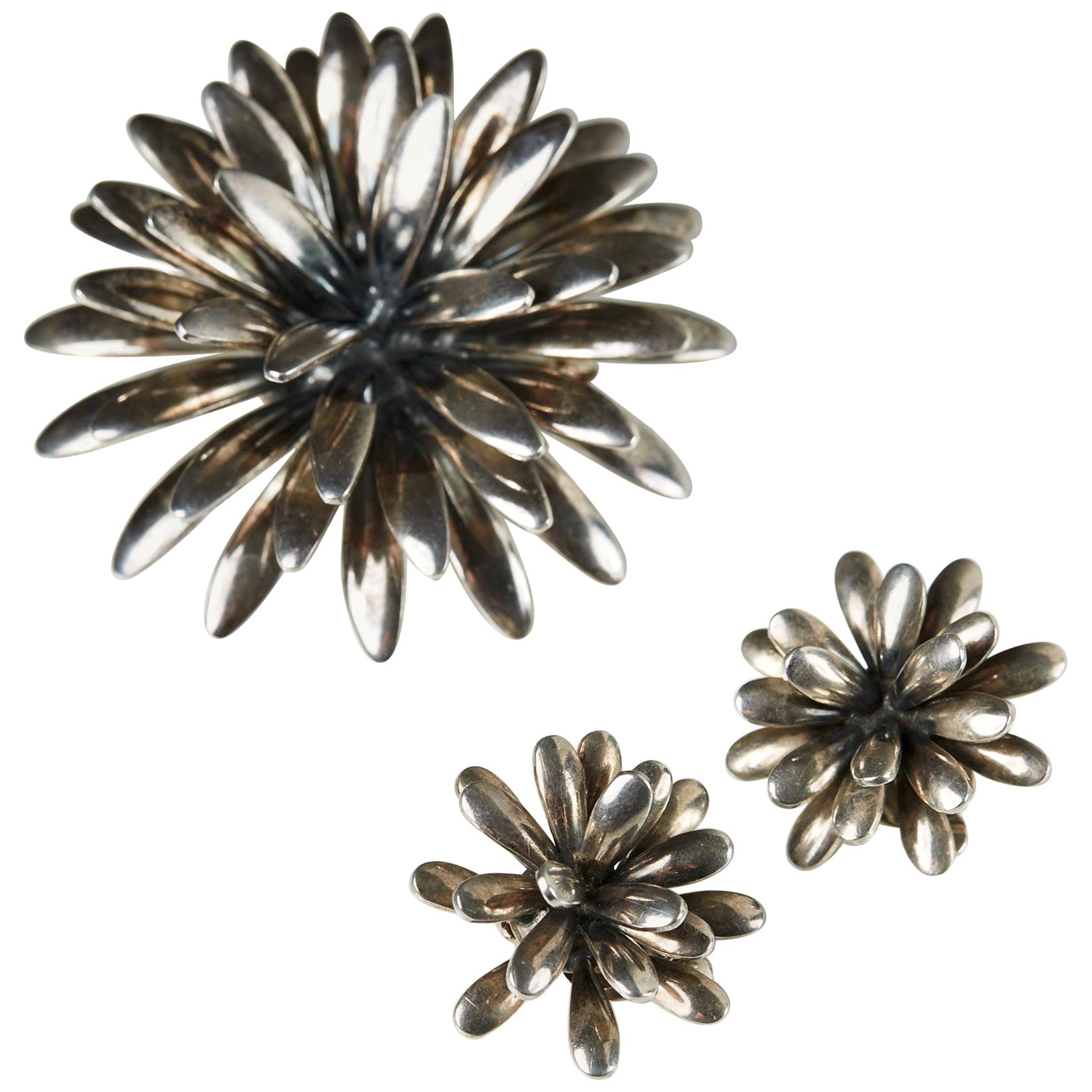 Brooch and Earrings Designed by Anton Michelsen, Denmark, 1950s For Sale