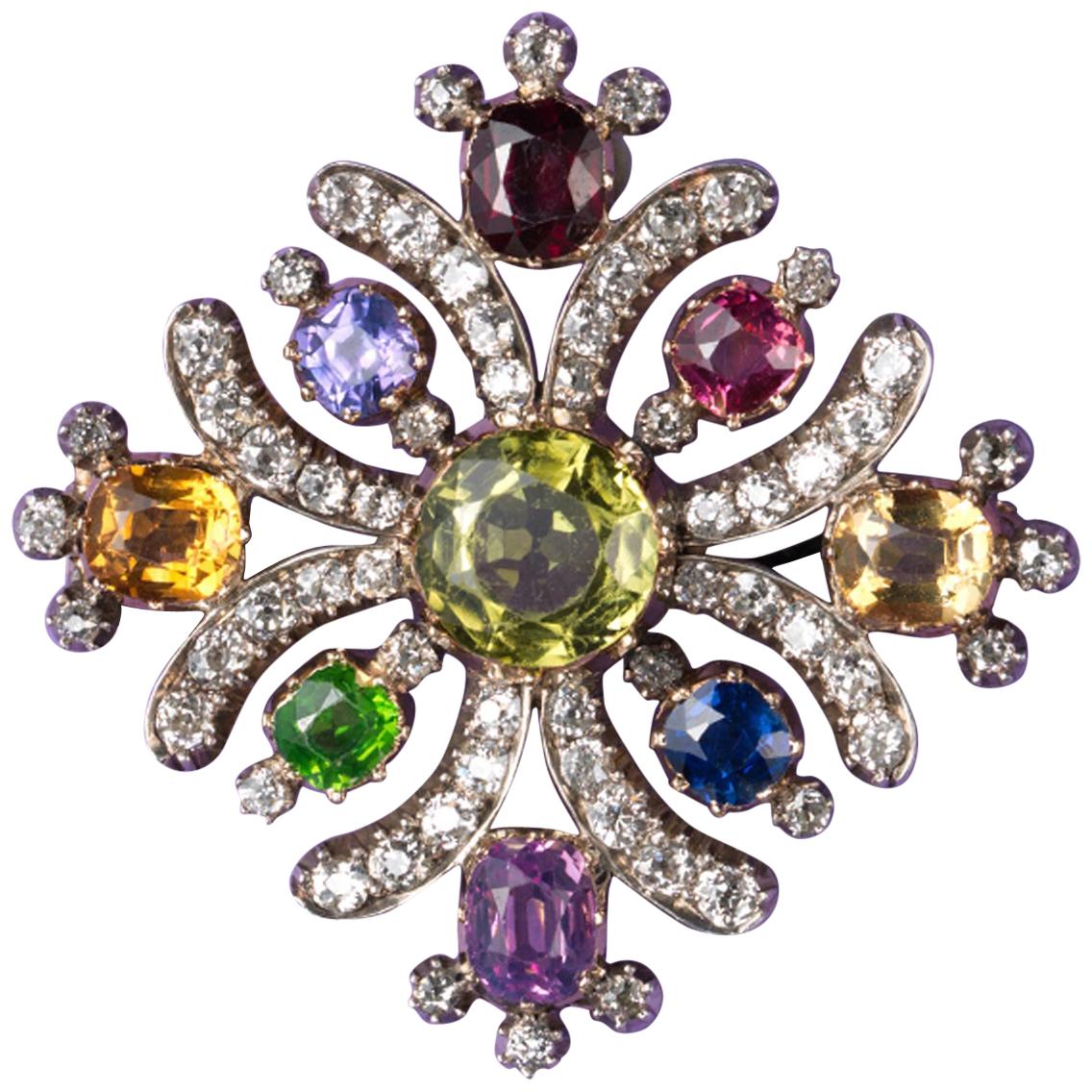 Elizabeth Locke Gem Gold Maltese Cross Brooch Pendant at 1stDibs