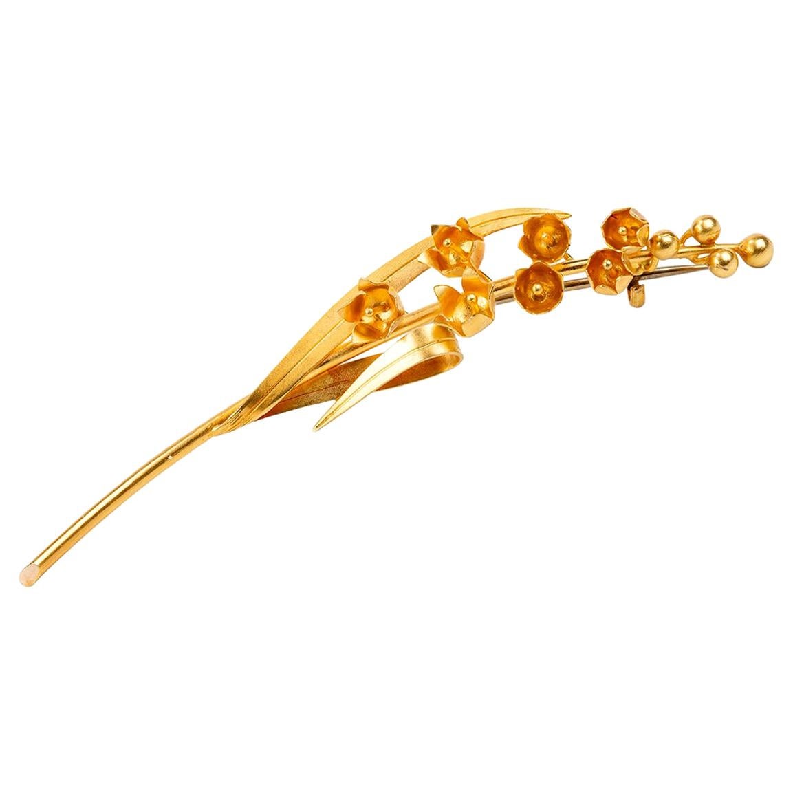 Lilly of the Valley Spray  Brooch in 15 Carat Gold, English circa 1890 For Sale