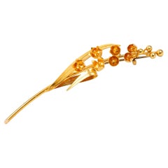 Antique Lilly of the Valley Spray  Brooch in 15 Carat Gold, English circa 1890