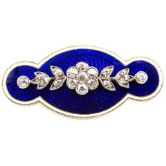 Brooch with Diamond Cluster on Blue Enamel in 18 Carat Gold, English circa 1880
