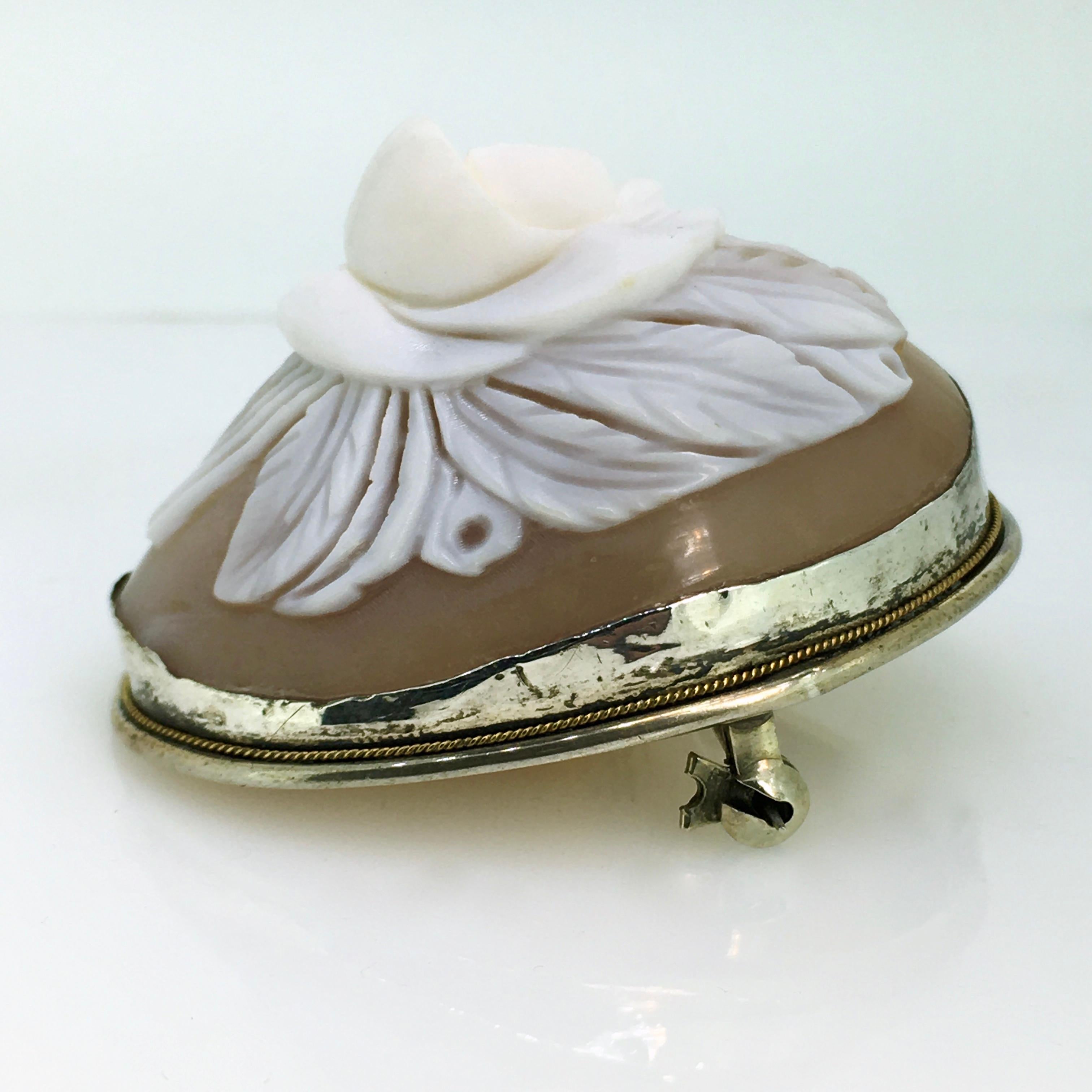 Women's Brooch, Antique, Silver, Shell Cameo, 1900